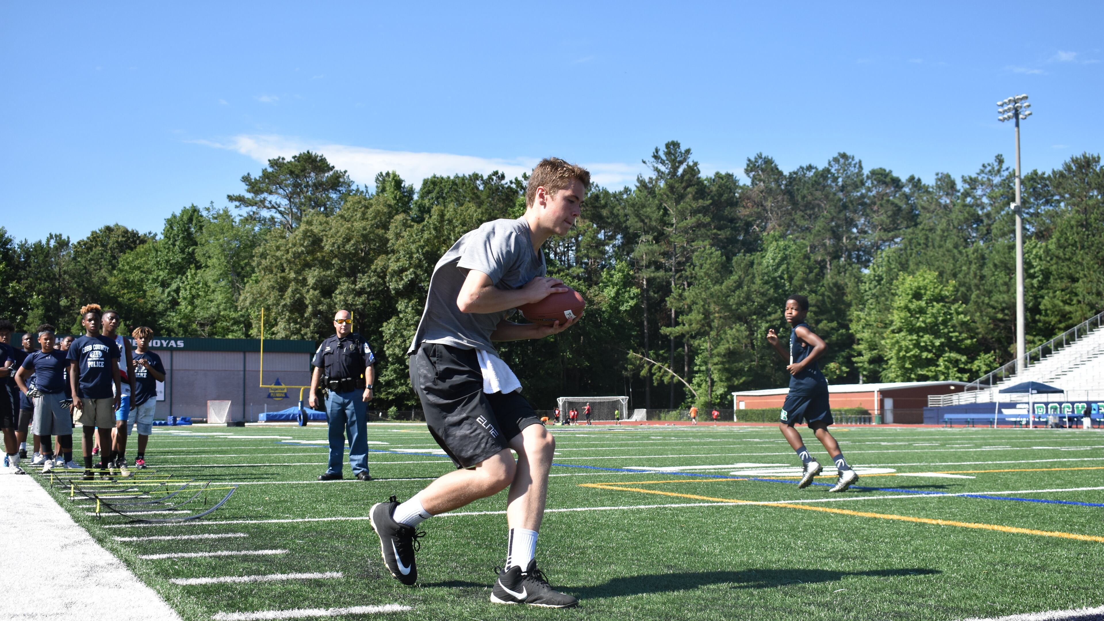 The Cobb County Police Department will host a free, non-contact football camp for children June 18-21 at Tramore Park in Austell.