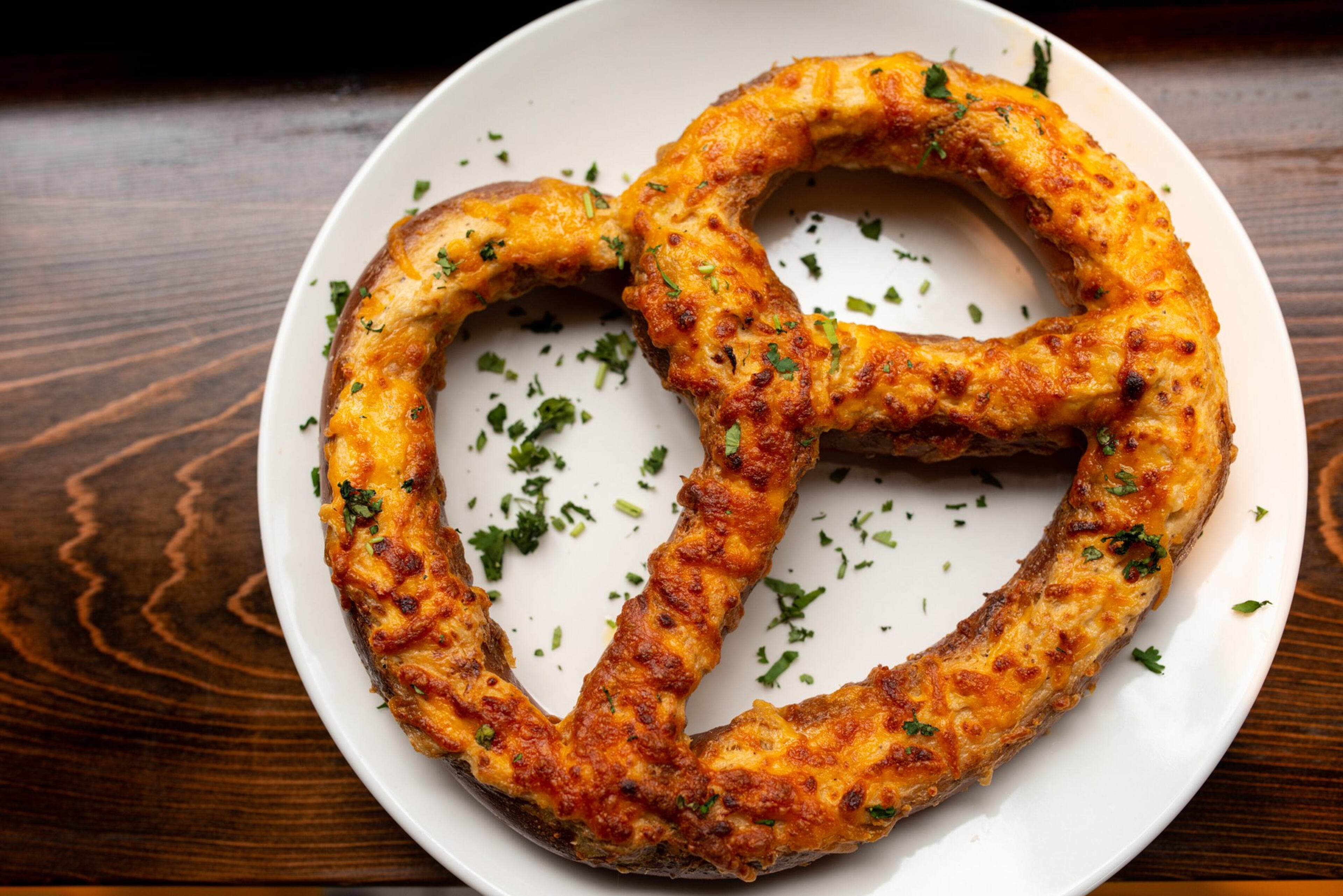 Daily Tavern Pretzel with bubbly crab topping. Photo credit: Mia Yakel