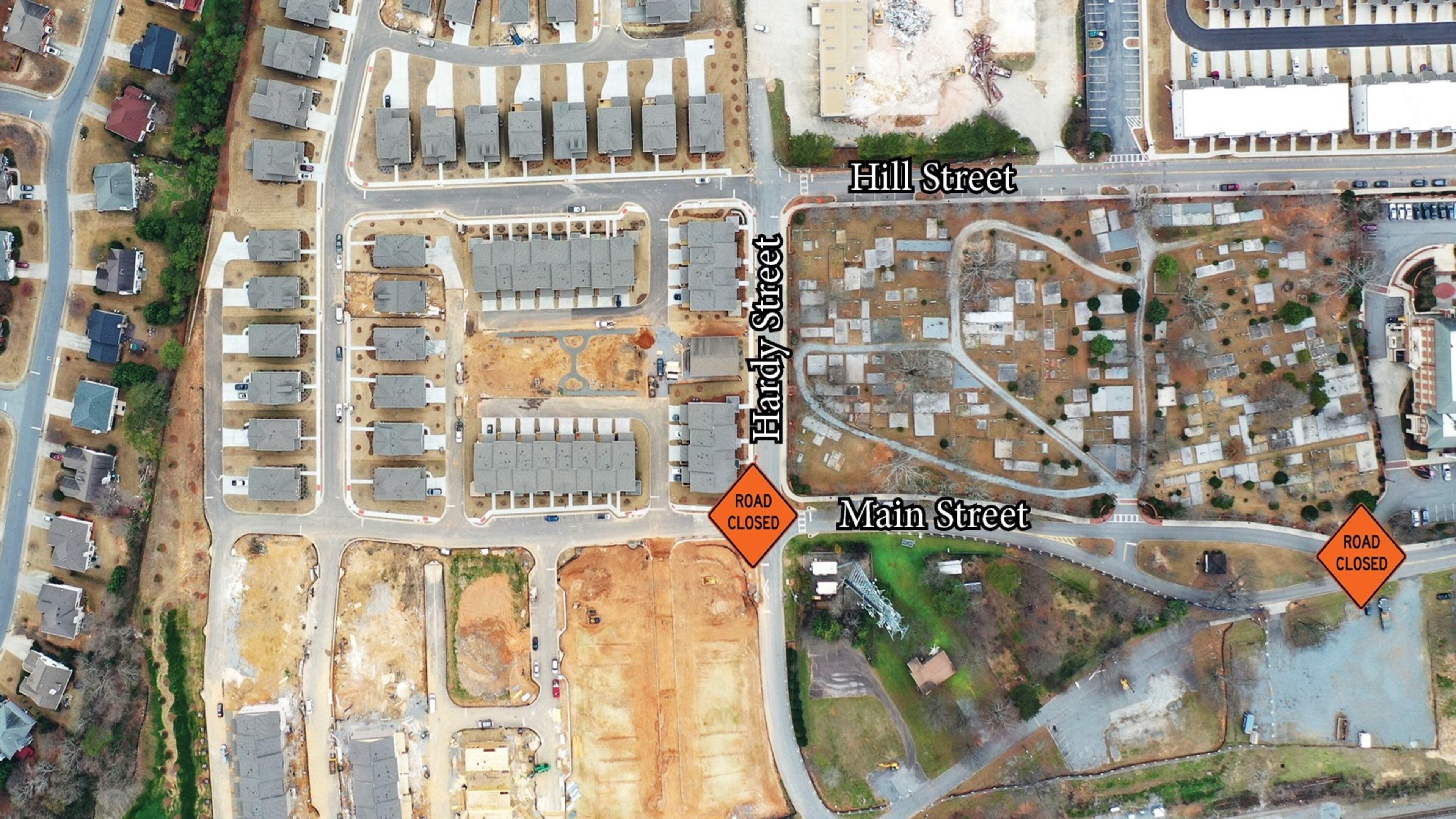 Construction for Duluth’s new Gwinnett County Public Library will require road closures in sections of Main Street and Hardy Street. (Courtesy City of Duluth)
