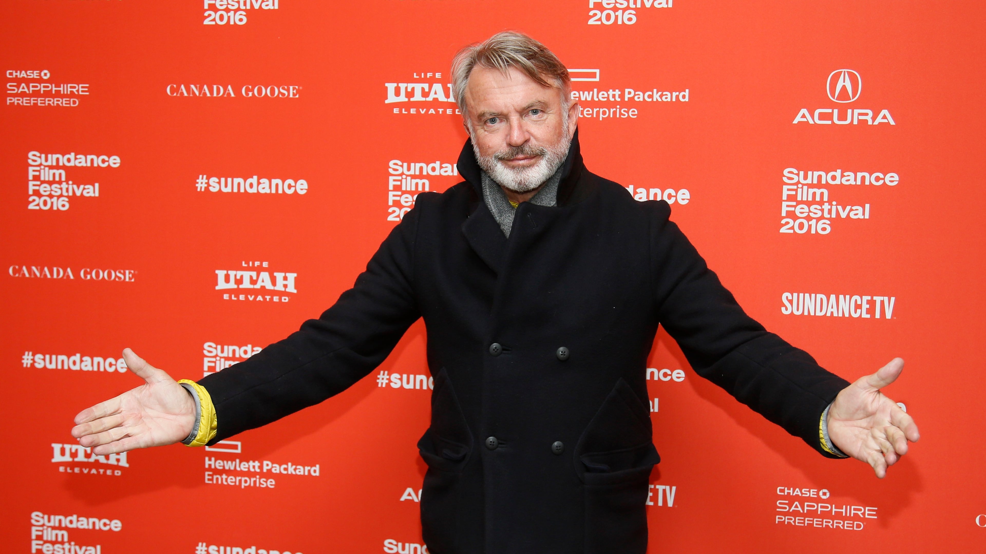 FILE - Actor Sam Neill poses at the premiere of "Hunt for the Wilderpeople" during the 2016 Sundance Film Festival on Jan. 22, 2016, in Park City, Utah. (Photo by Danny Moloshok/Invision/AP, File)