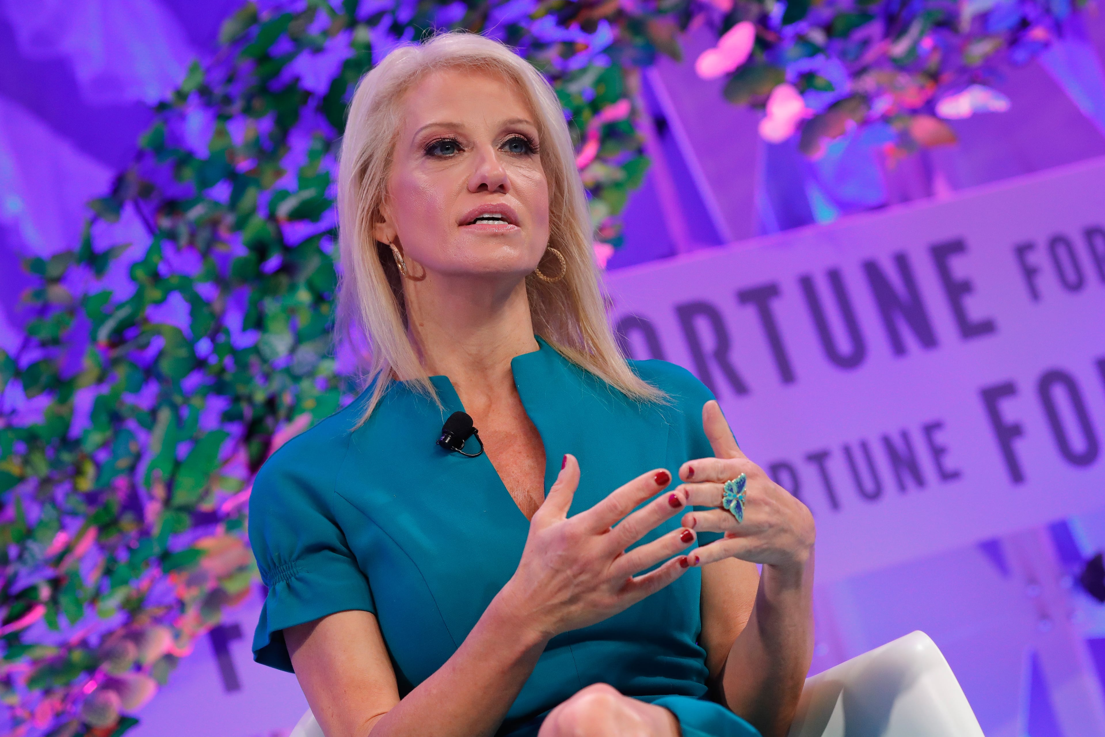 WASHINGTON, DC - OCTOBER 11: Counselor to the President Kellyanne Conway speaks onstage at the Fortune Most Powerful Women Summit - Day 3 on October 11, 2017 in Washington, DC. (Photo by Paul Morigi/Getty Images for Fortune)