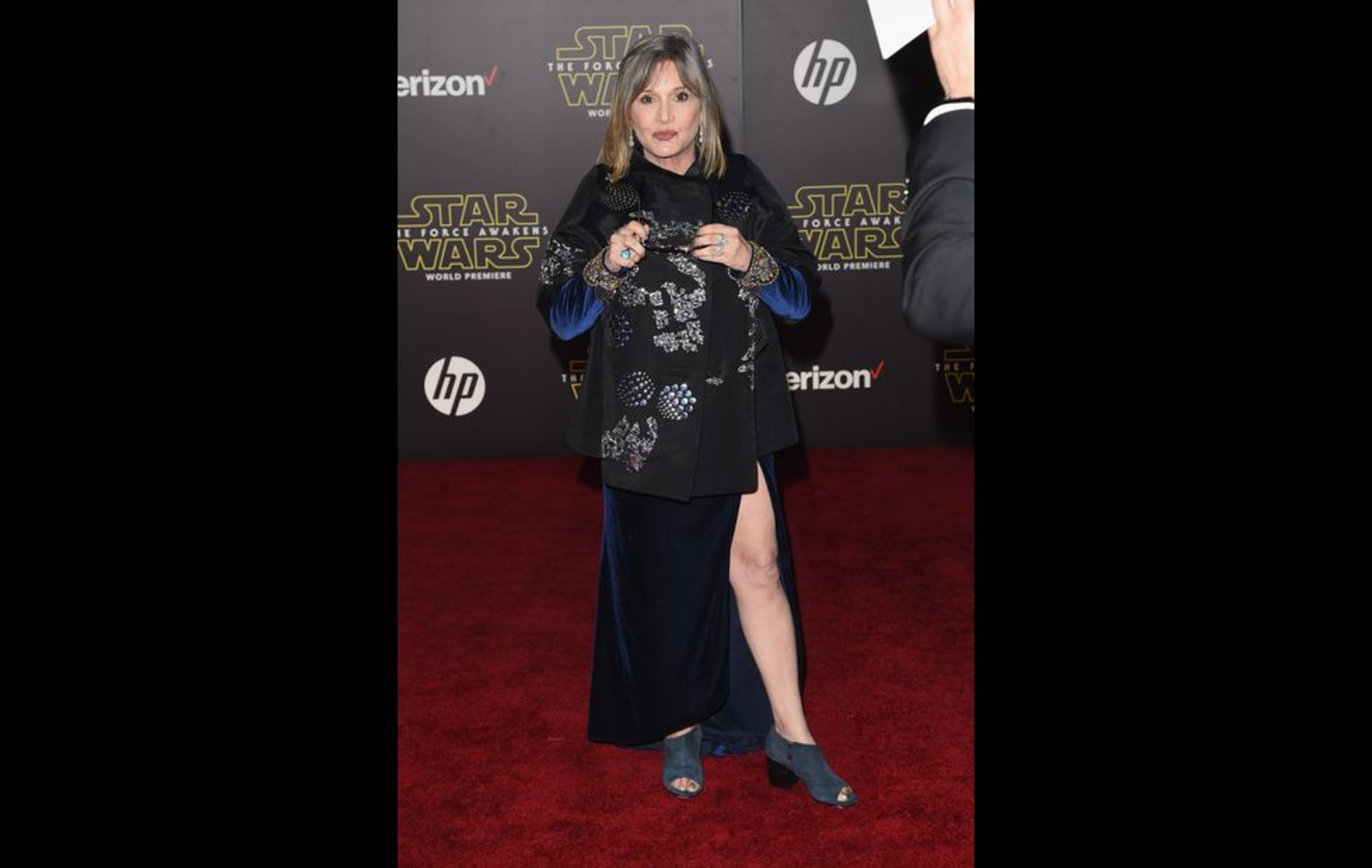 There's no way Carrie Fisher and her leg would stand for three outages during one film screening. Here she is at the Hollywood premiere of "Star Wars: The Force Awakens." Photo by Jason Merritt/Getty Images