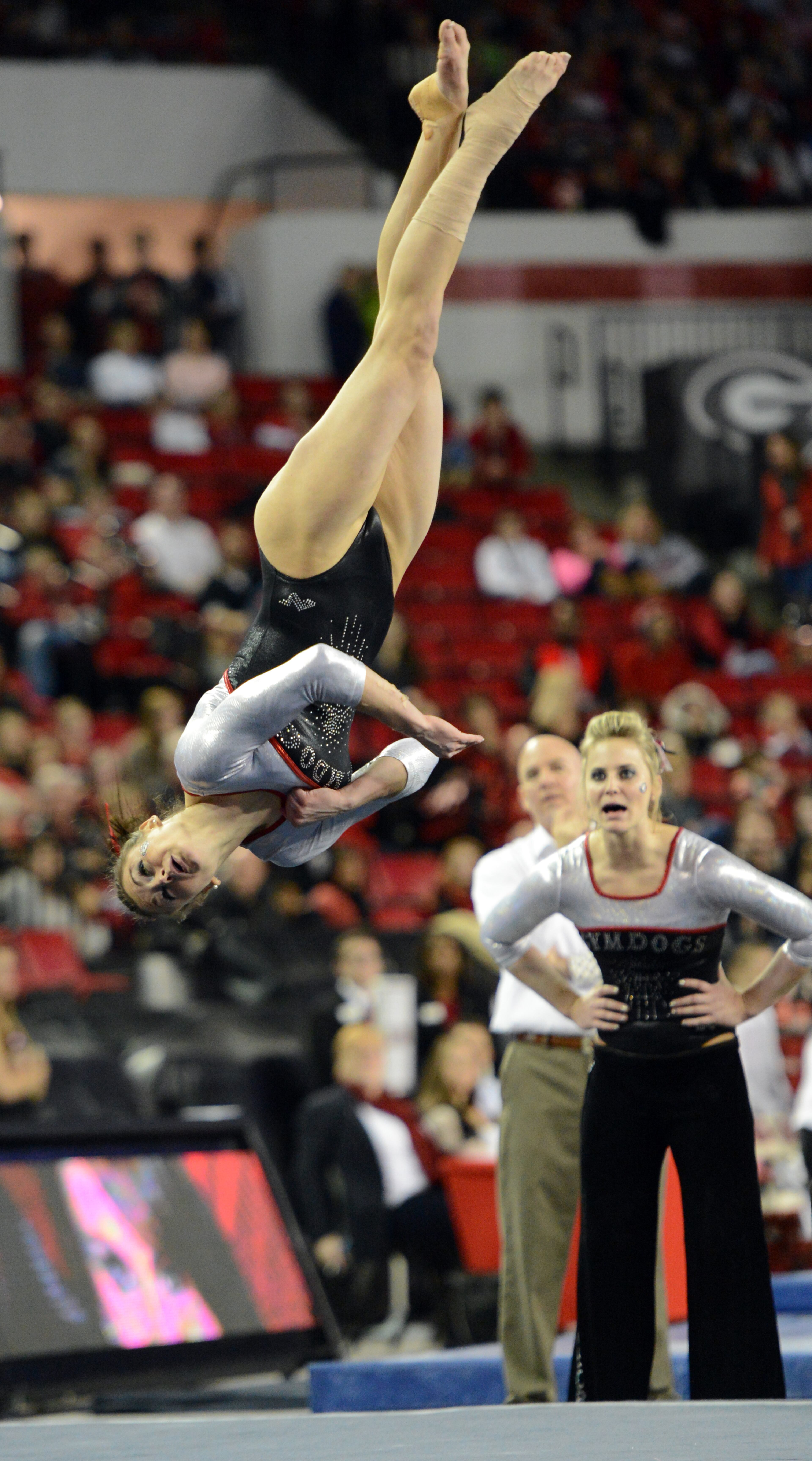 January 5, 2013 Athens - Georgia Gym Dog Shayla Worley competes on the floor against University of Oklahoma at Stegeman Coliseum in Athens on Saturday, Jan. 5, 2013. Shayla Worley scored 9.775. HYOSUB SHIN / HSHIN@AJC.COM