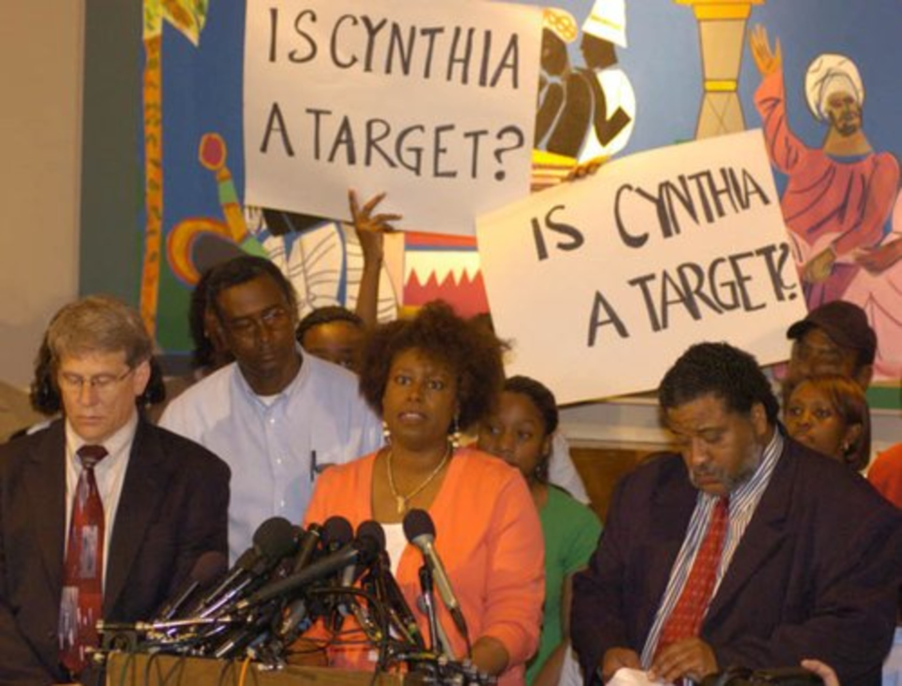 McKinney speaks during a news conference March 31, 2006 in Washington after she was involved in an altercation with a Capitol Police officer. McKinney said the officer started the incident by "inappropriately touching and stopping" her after she walked past a security checkpoint. McKinney apologized for the incident but didn't admit or deny that she struck the officer.