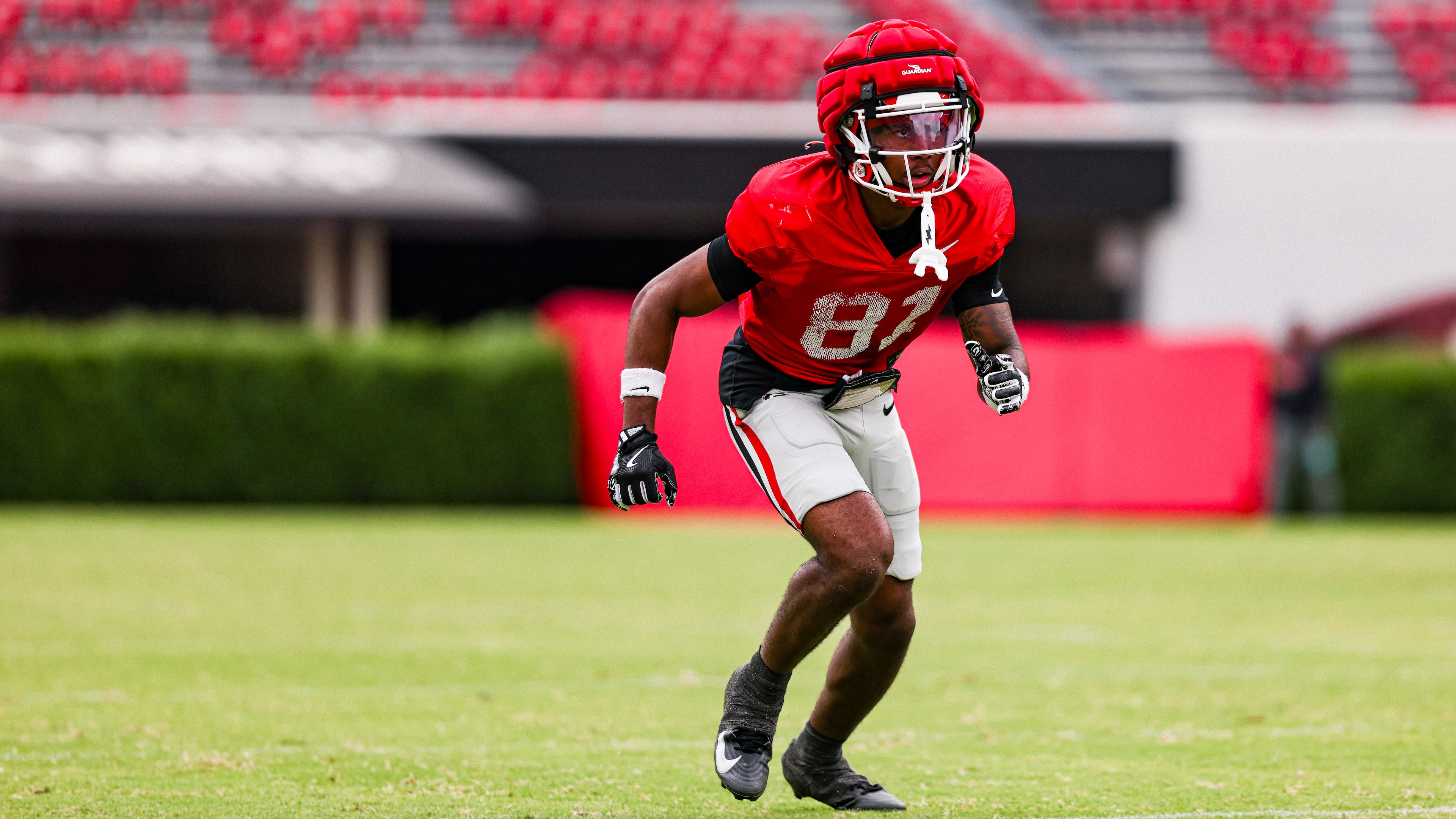 Georgia freshman wide receiver Craig Dandridge — pictured practicing earlier this month — has been the Bulldogs' breakout star at the position. (Tony Walsh/UGAAA)