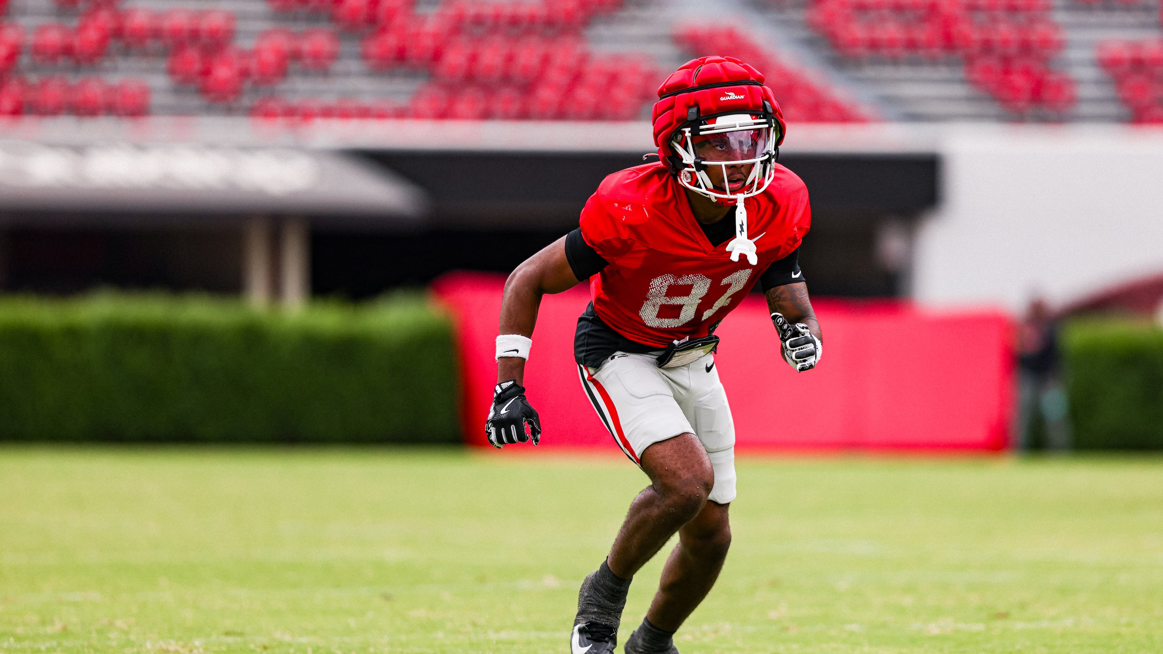 Georgia freshman wide receiver Craig Dandridge — pictured practicing earlier this month — has been the Bulldogs' breakout star at the position. (Tony Walsh/UGAAA)