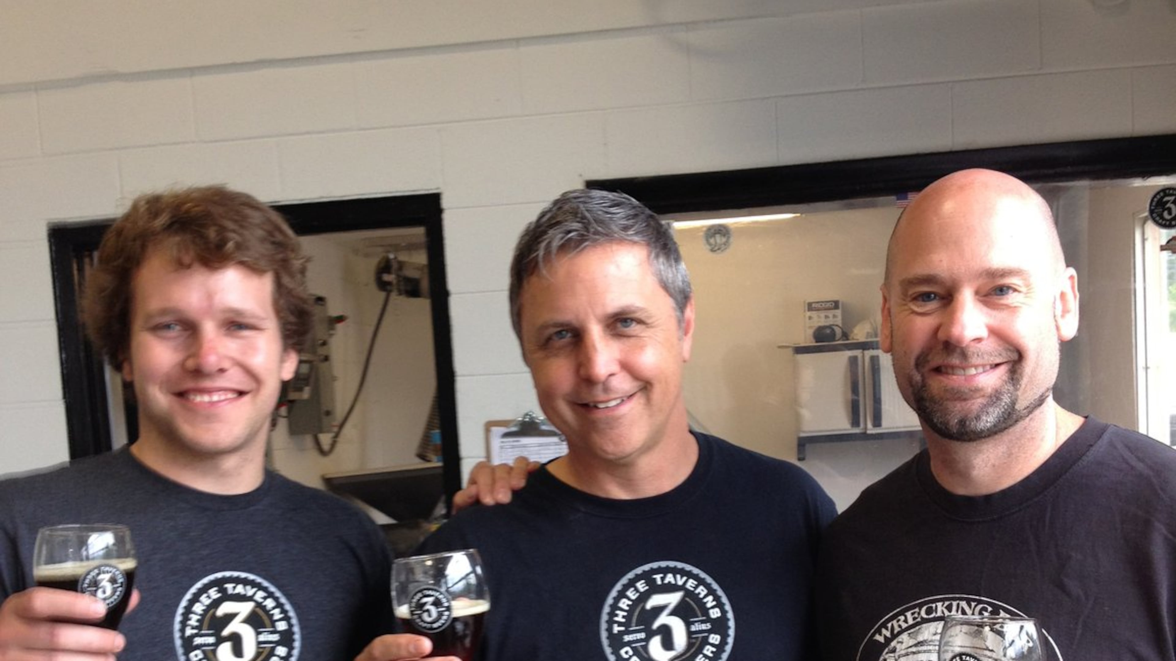 Brewers Joran Van Ginderachter, Brian Purcell and Bob Sandage at Three Taverns in Decatur. (Bob Townsend)