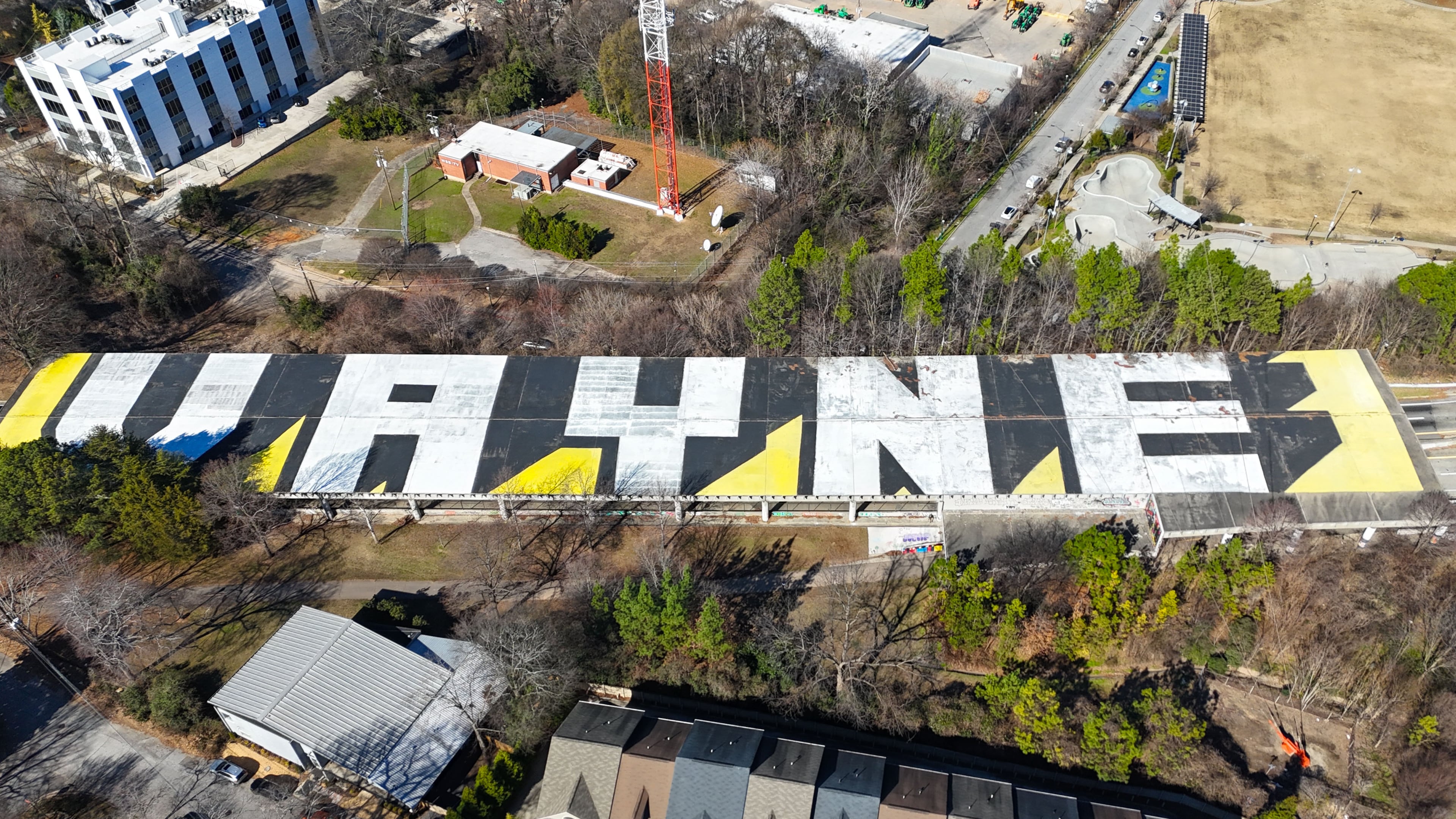 VAYNE's massive mural over Freedom Parkway is only visible from above, making it one of Atlanta's best-kept secrets. (Courtesy of Arthur Rudick)