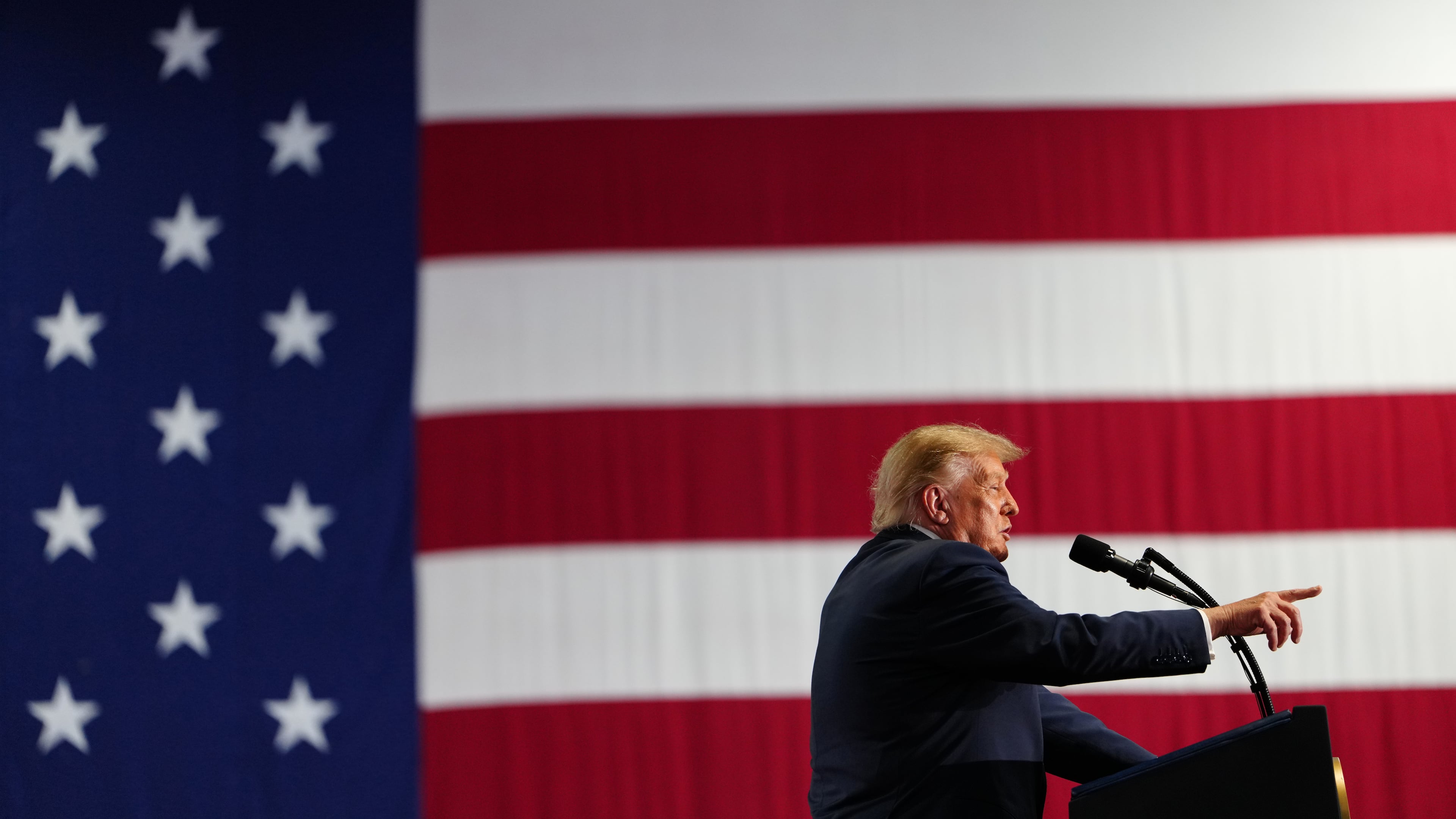 President Donald Trump speaks at a campaign rally at the Oncenter, Friday, Oct. 9, 2026, in Syracuse, N.Y. (AP Photo/Julia Demaree Nikhinson)