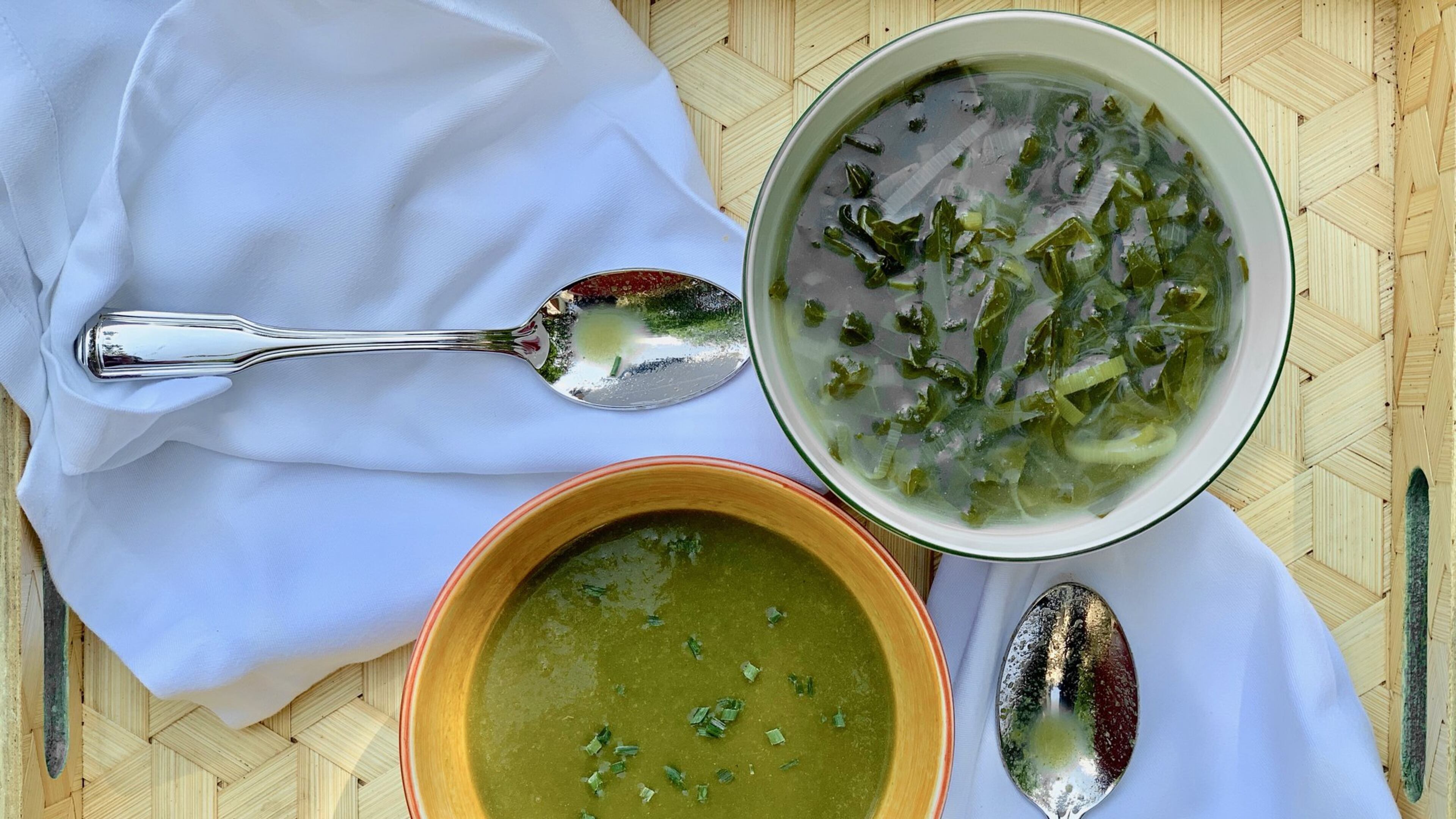 Collard greens soup two ways: before and after blending. CONTRIBUTED / Kellie Hynes
