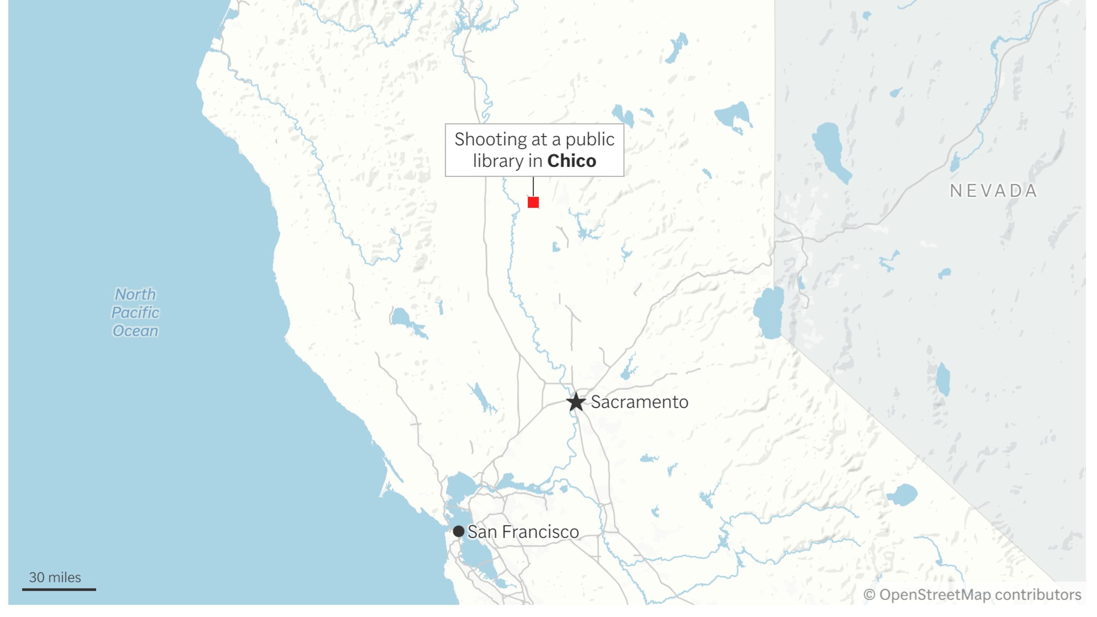 Map showing the location of a shooting in Chico, California. (AP Digital Embed)
