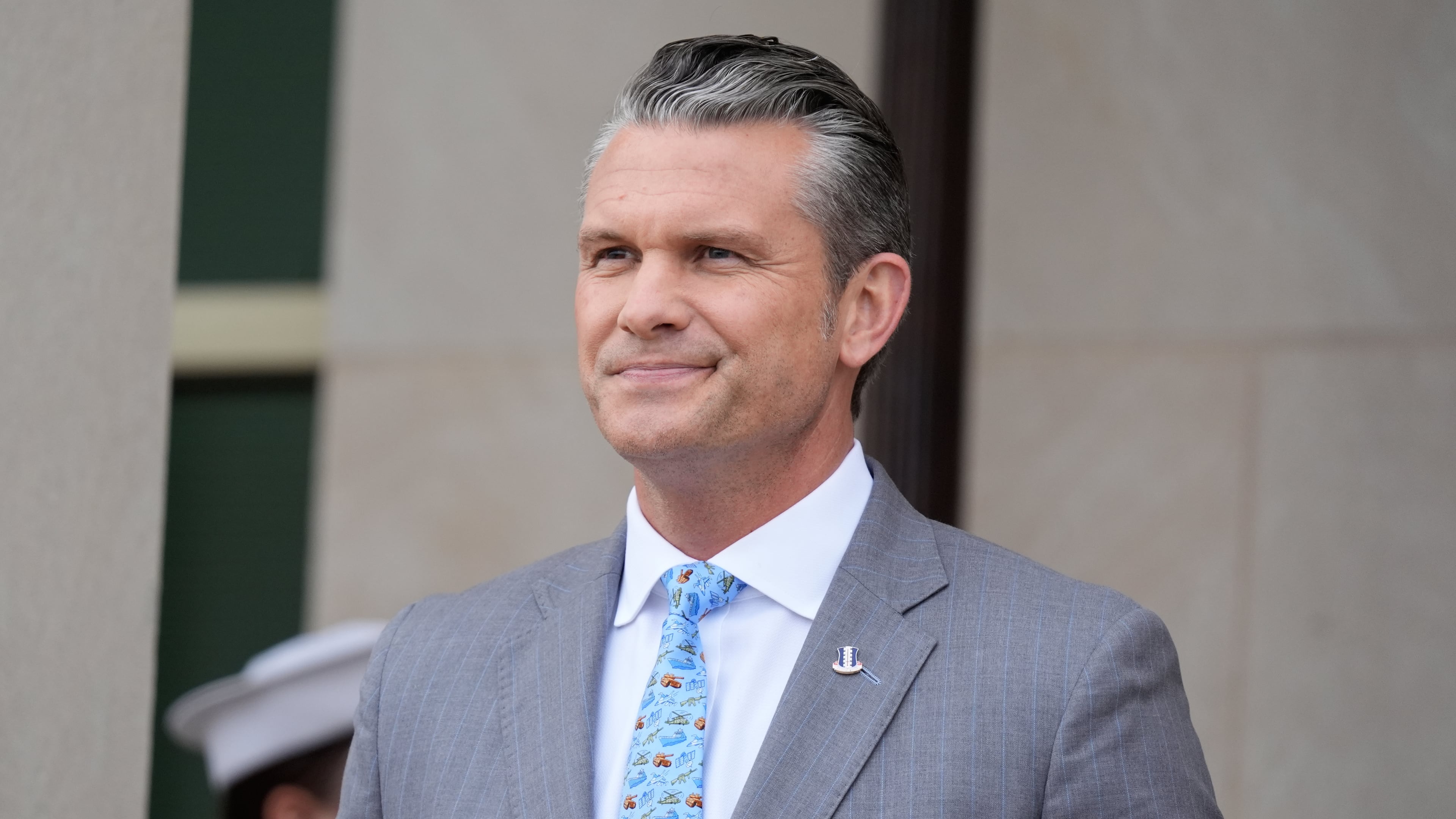 Secretary of Defense Pete Hegseth waits to welcome Britain's Defense Secretary Wes Streeting to the Pentagon during an arrival ceremony, Thursday, Oct 15, 2026, in Washington. (AP Photo/Manuel Balce Ceneta)