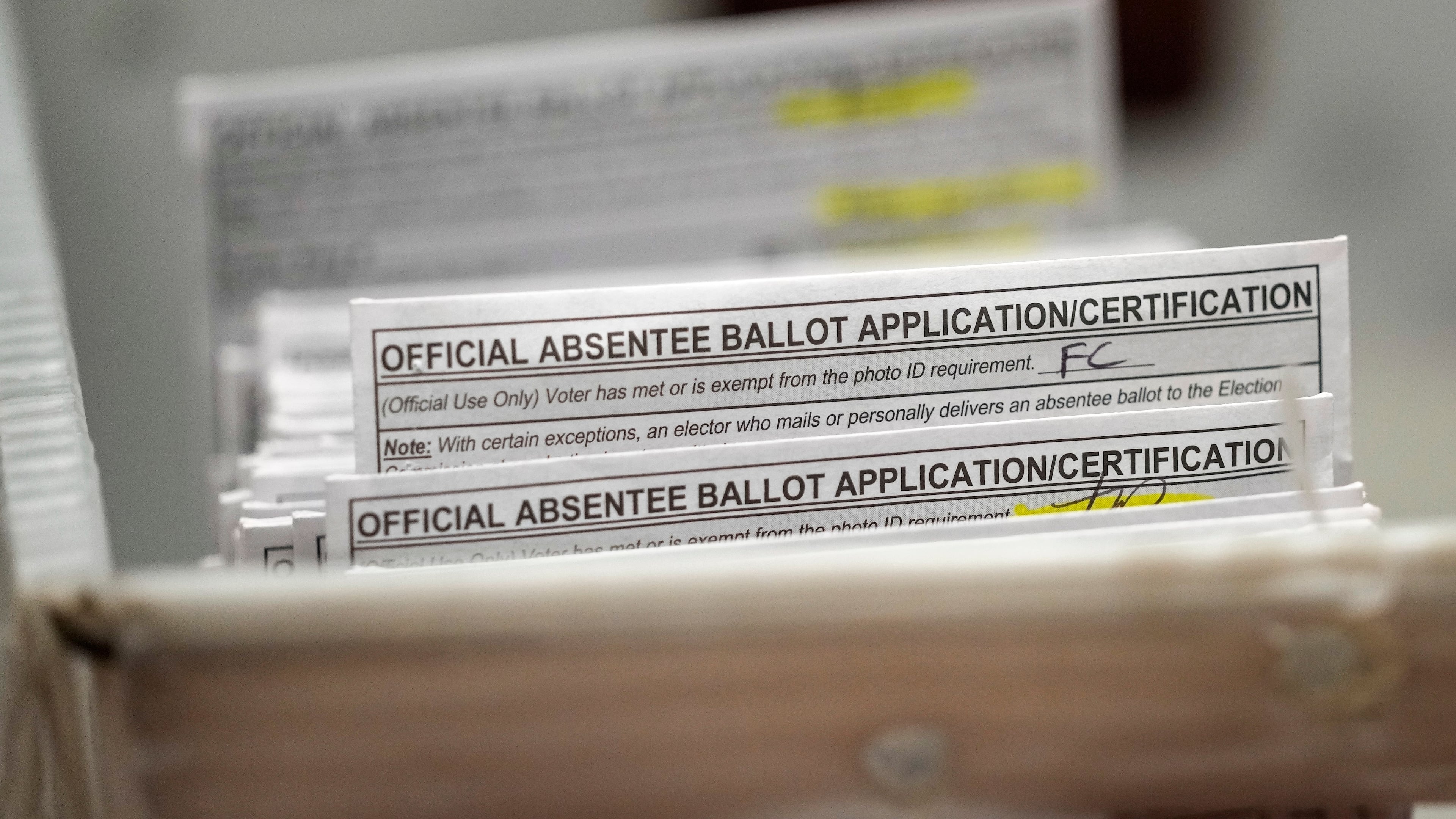 FILE - Absentee ballots during a count at the Wisconsin Center, Nov. 8, 2022, in Milwaukee. (AP Photo/Morry Gash, File)