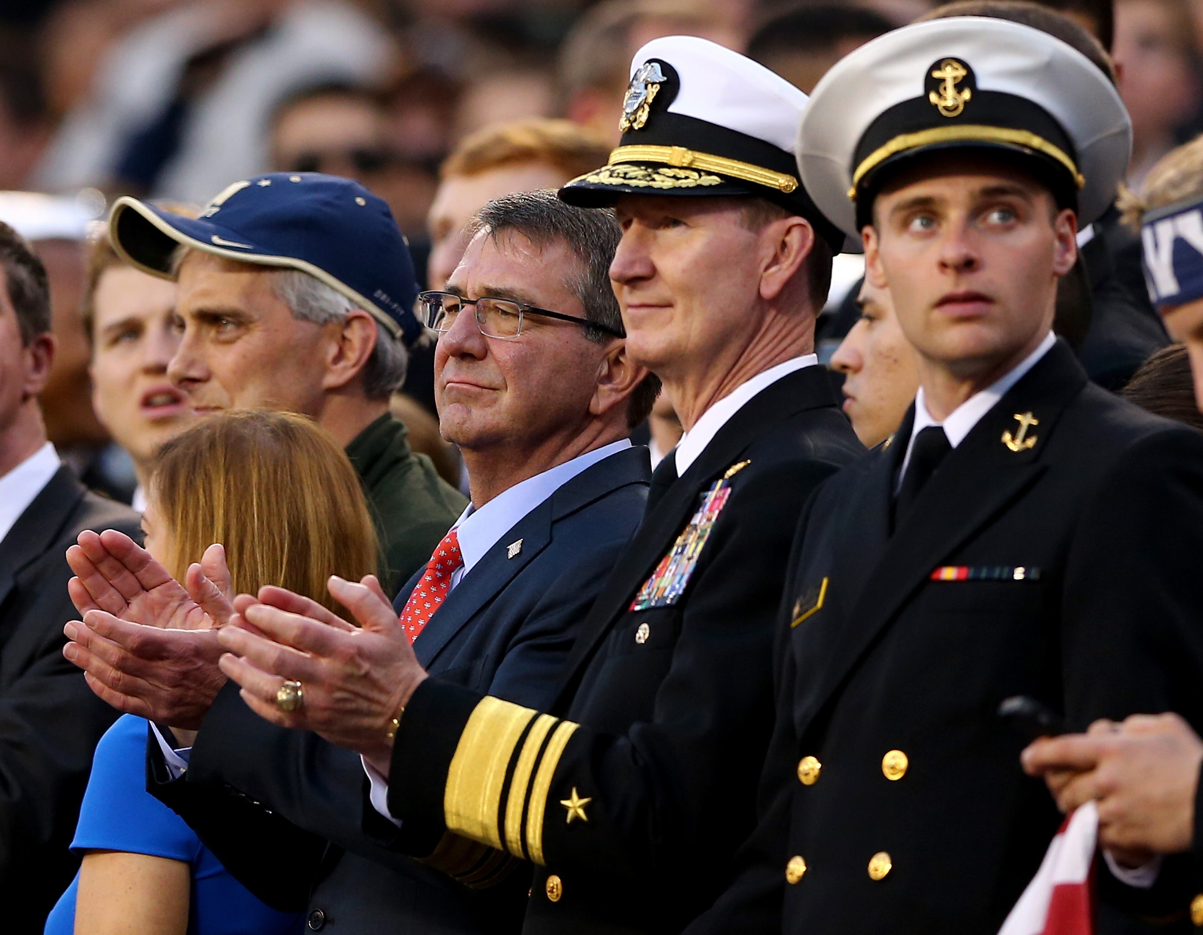 PHILADELPHIA, PA - DECEMBER 12: Secretary of Defense Ash Carter attends the game between the Army Black Knights and the Navy Midshipmen at Lincoln Financial Field on December 12, 2015 in Philadelphia, Pennsylvania. (Photo by Elsa/Getty Images)