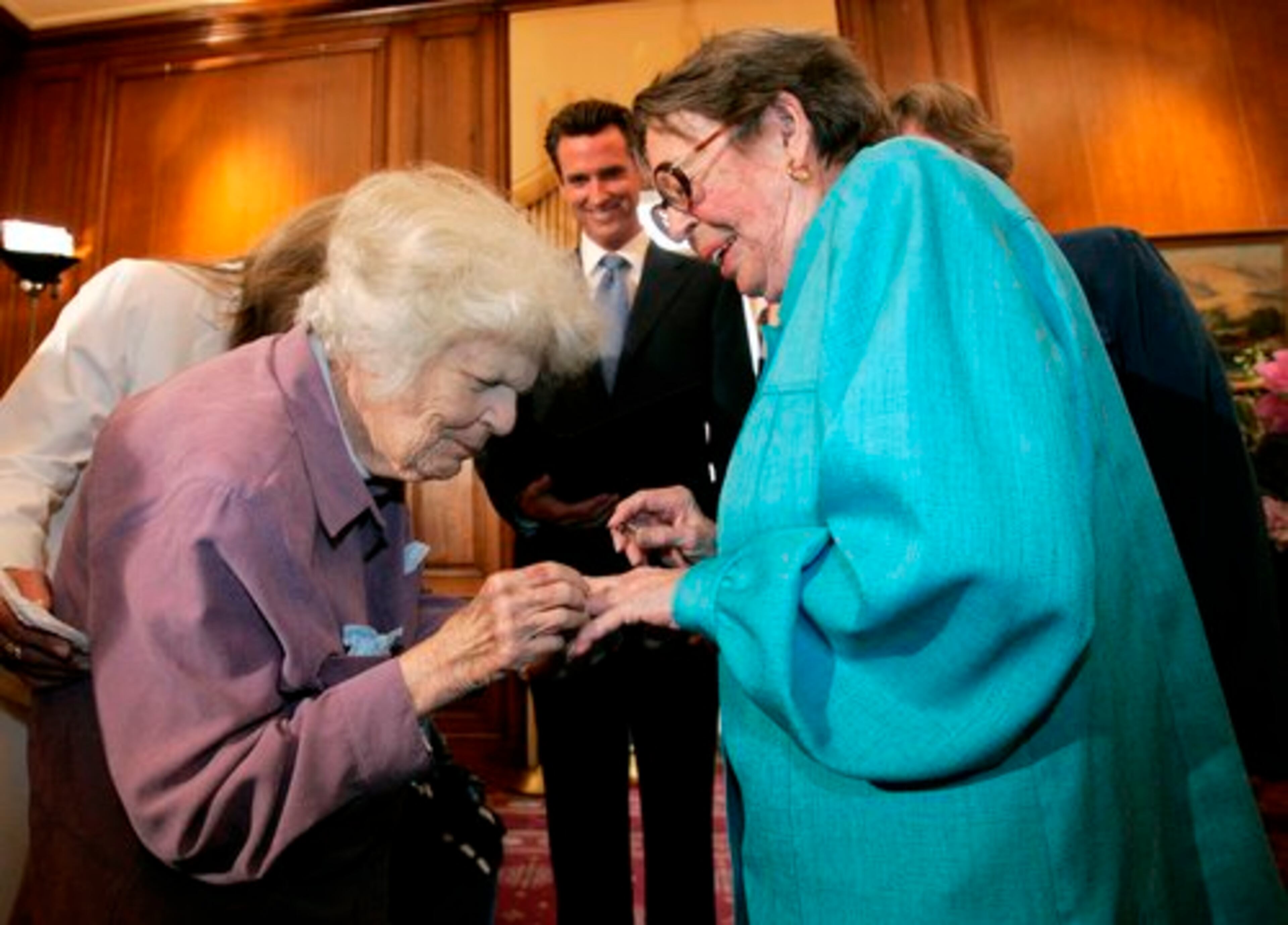 Del Martin (left) was a lesbian activist who became half of the first same-sex couple to marry in San Francisco. Martin met her partner, Phyllis Lyon (right), in 1950, and they moved into an apartment together three years later on Valentine's Day. They were married in June. Martin also co-founded one of the first social and political organization for lesbians. She passed away on Aug. 27 from complications of an arm bone fracture.