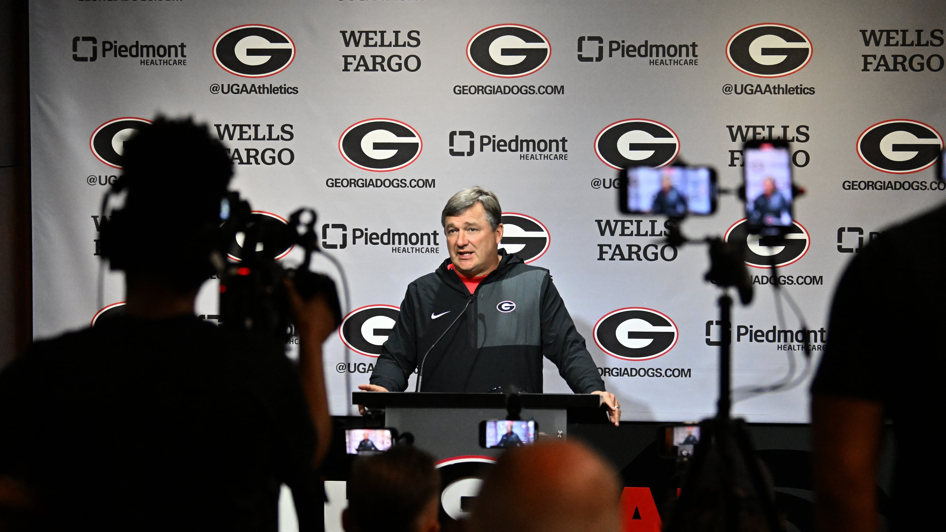 Georgia football head coach Kirby Smart speaks to members of the press during a press conference ahead of their football practice at the Butts-Mehre Building, Thursday, July 31, 2025, in Athens. (Hyosub Shin/AJC)