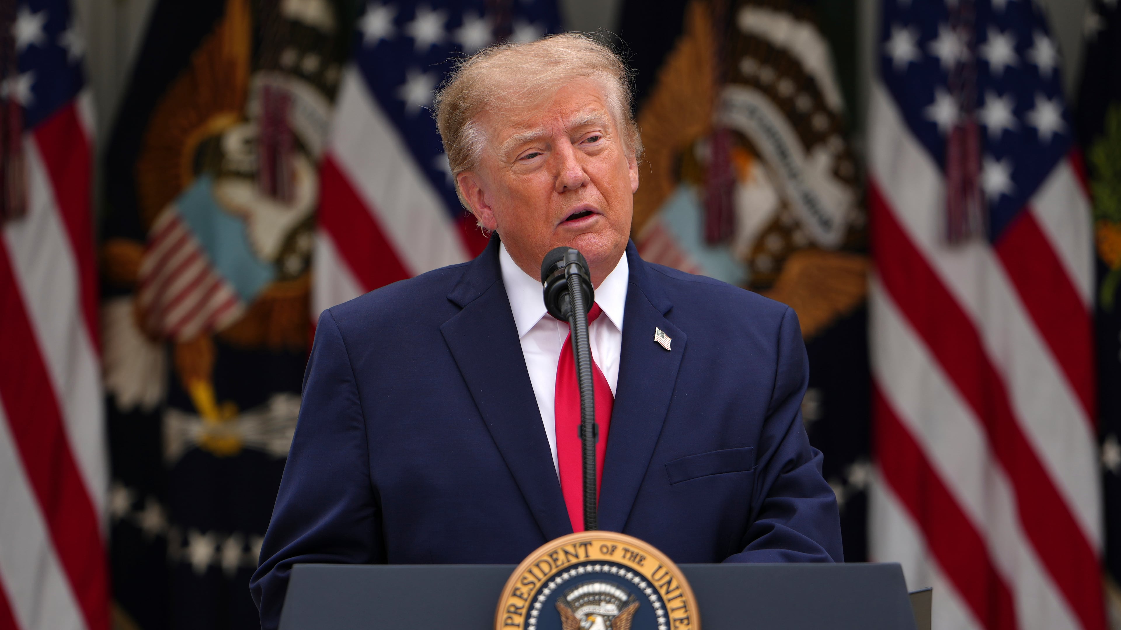President Donald Trump speaks in the Rose Garden of the White House during an event for first responders, Thursday, Oct. 15, 2026, in Washington. (AP Photo/Julia Demaree Nikhinson)