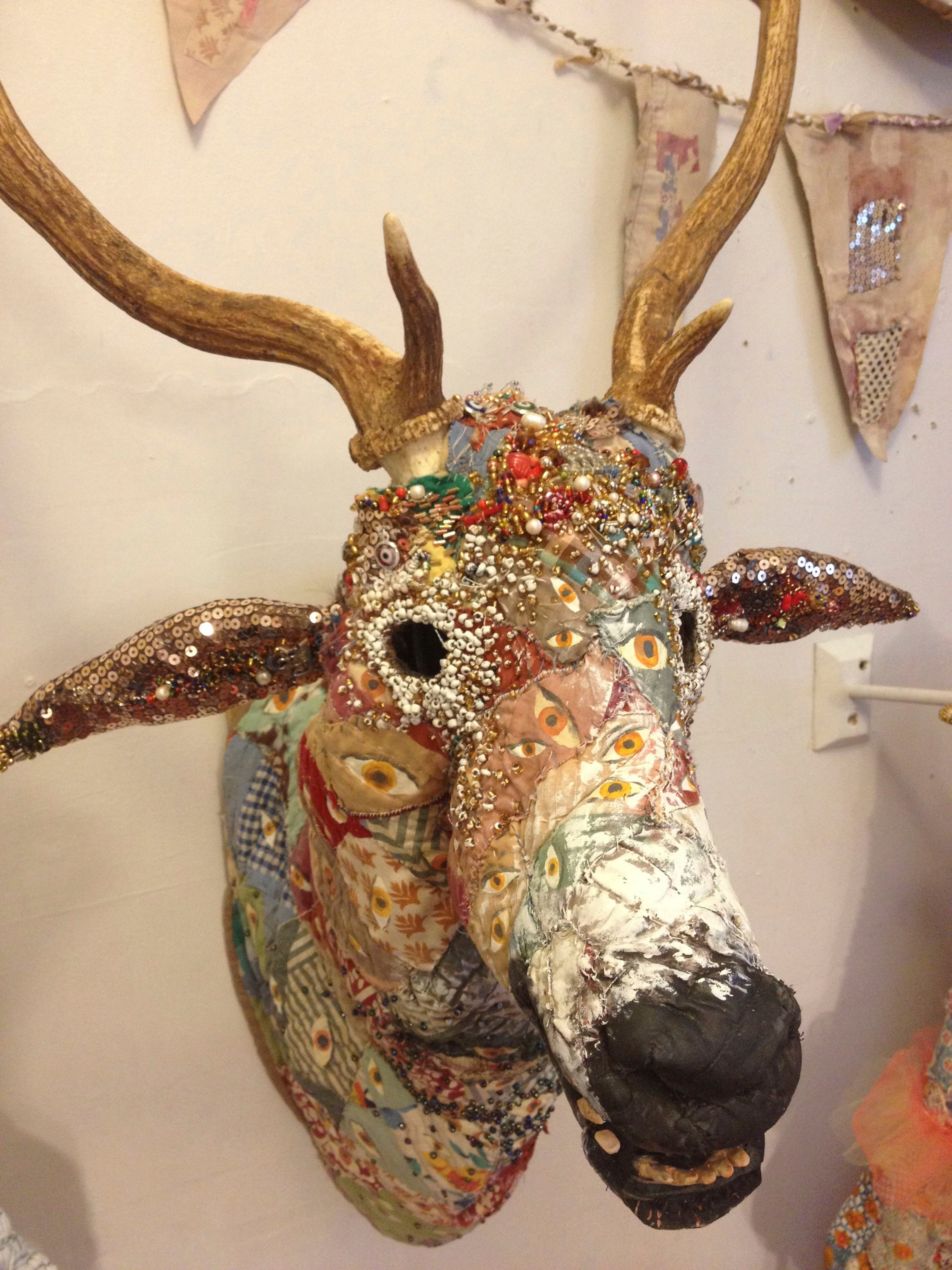 Works by Linda Hall, including this quilted deer from the series "Hollow Dogs and Other Holy Remnants," are included in the exhibit "4 X 4," opening at Barbara Archer Gallery on May 17. The Tallahassee, Fla., artist once lived in Atlanta and Athens.