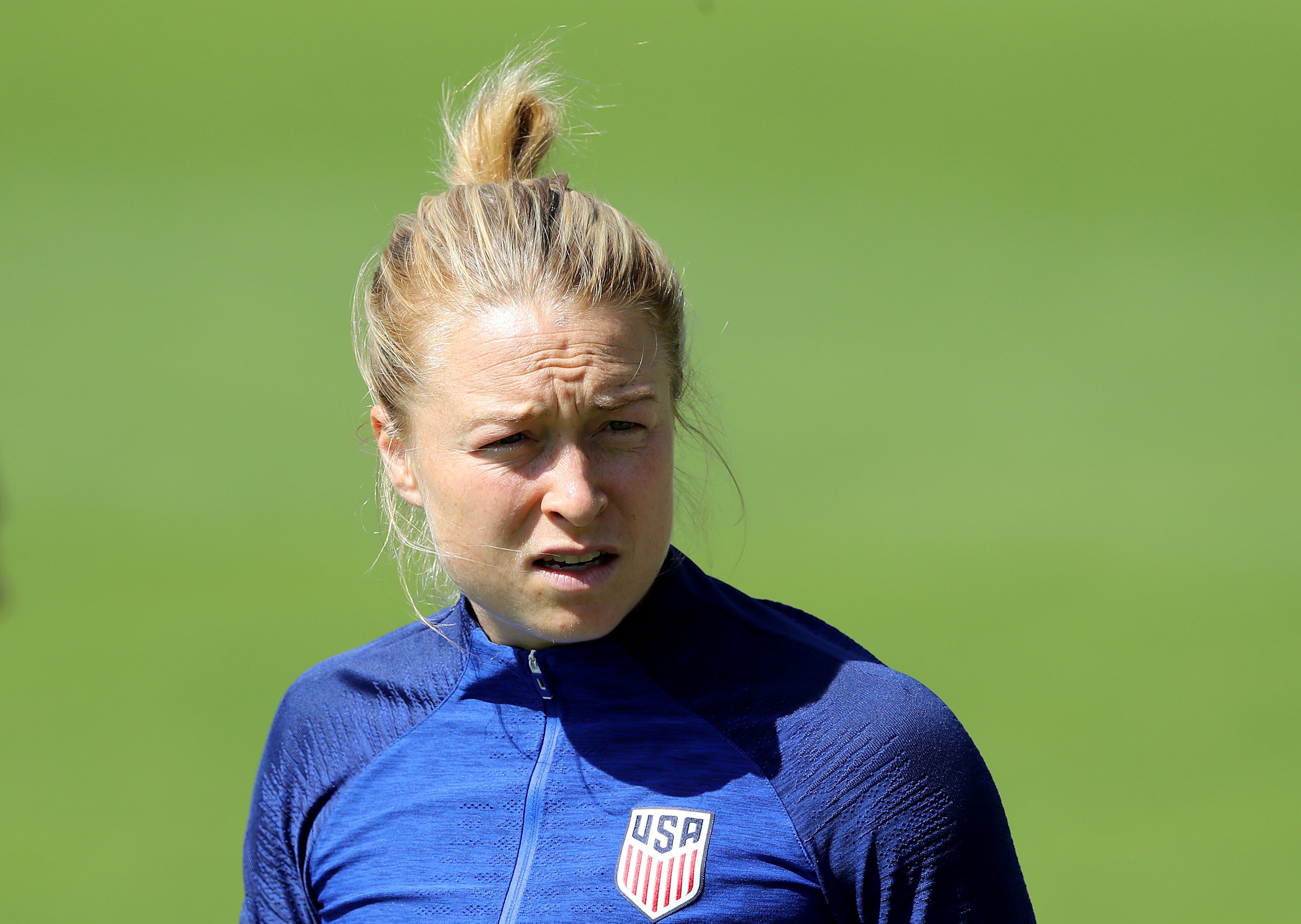 Emily Sonnett of the USA team warms up during a training session at Gymnase Park des Sport on July 06, 2019, in Lyon, France. A day later, the athlete from Cobb County, Georgia, and her teammates won this year's Women's World Cup. (Photo by Elsa/Getty Images)