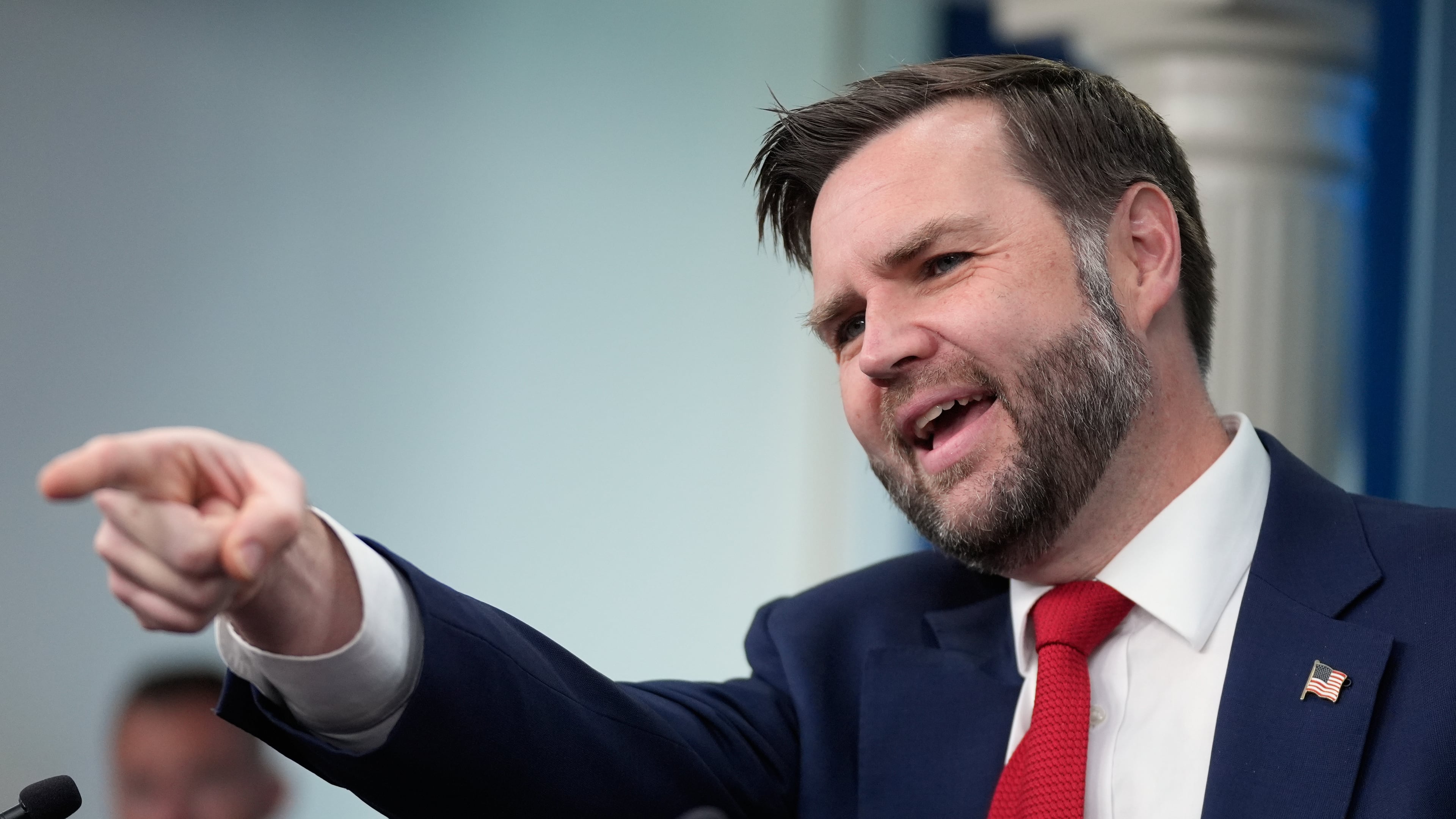 Vice President JD Vance speaks to reporters in the James S. Brady Press Briefing Room at the White House, Thursday, June 18, 2026, in Washington. (AP Photo/Manuel Balce Ceneta)