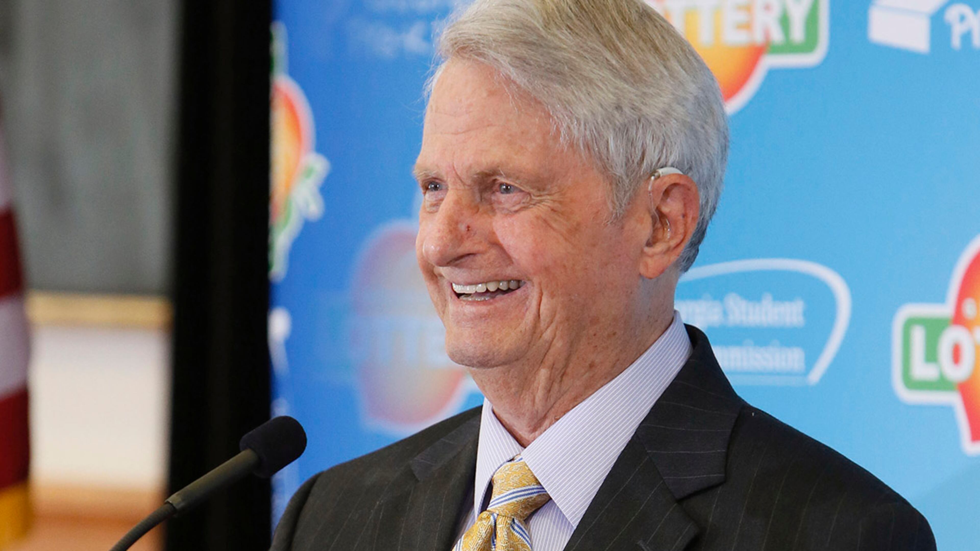 Former Gov. Zell Miller fell Wednesday at Young Harris College, and broke his hip and shoulder. STAFF / 2013 photo