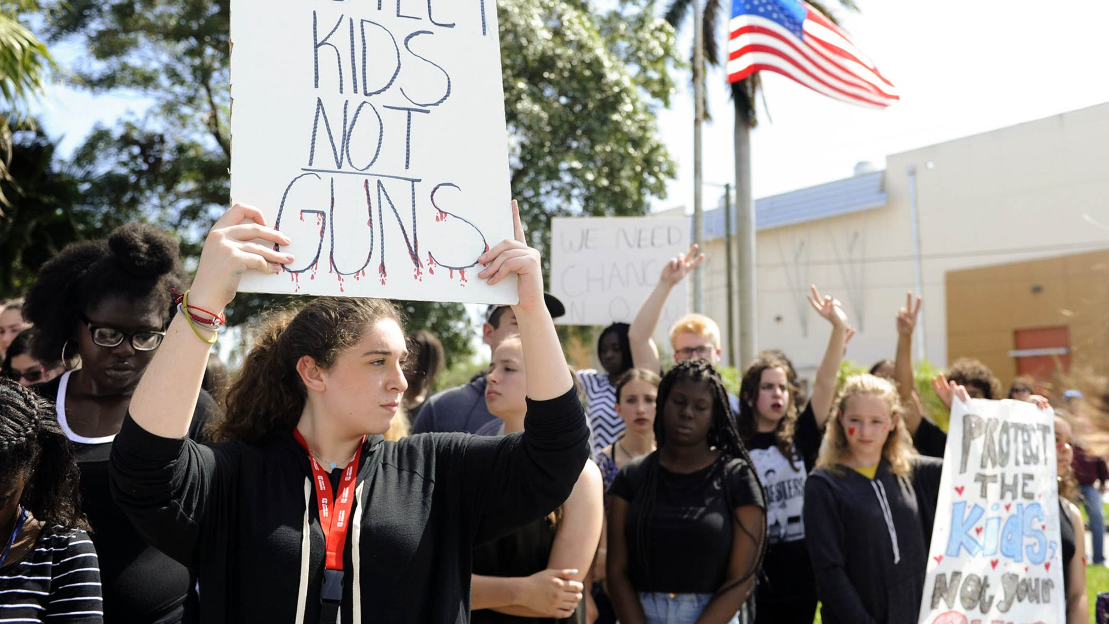 G Star School of the Arts students participate in a walkout from school in protest of gun violence Wednesday Feb. 21, 2018 in West Palm Beach. “It is ridiculous that we have to be out here protesting gun violence,” said student Zoe Overholser, 16. The students stood in front of the school and observed 17 minutes of silence for each of the Marjory Stoneman Douglas High School shooting victims. (Meghan McCarthy / The Palm Beach Post)