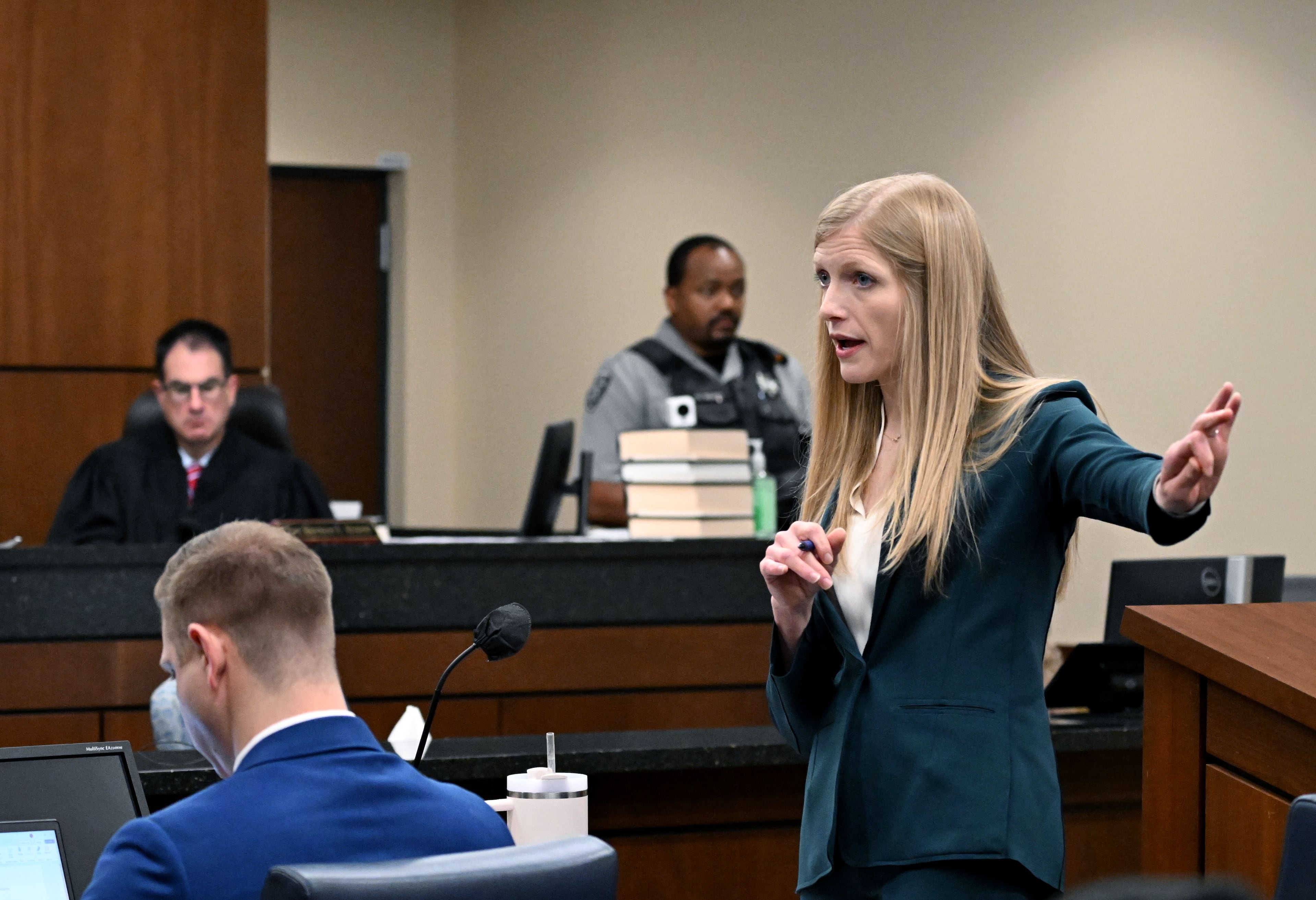 State prosecutor Stephanie Green speaks during a hearing for Kingston Bradley, the man charged with murder after allegedly dismembering a woman in Smyrna, at the Cobb County Magistrate Court on Friday, Oct. 23, 2026, in Marietta. (Hyosub Shin/AJC)