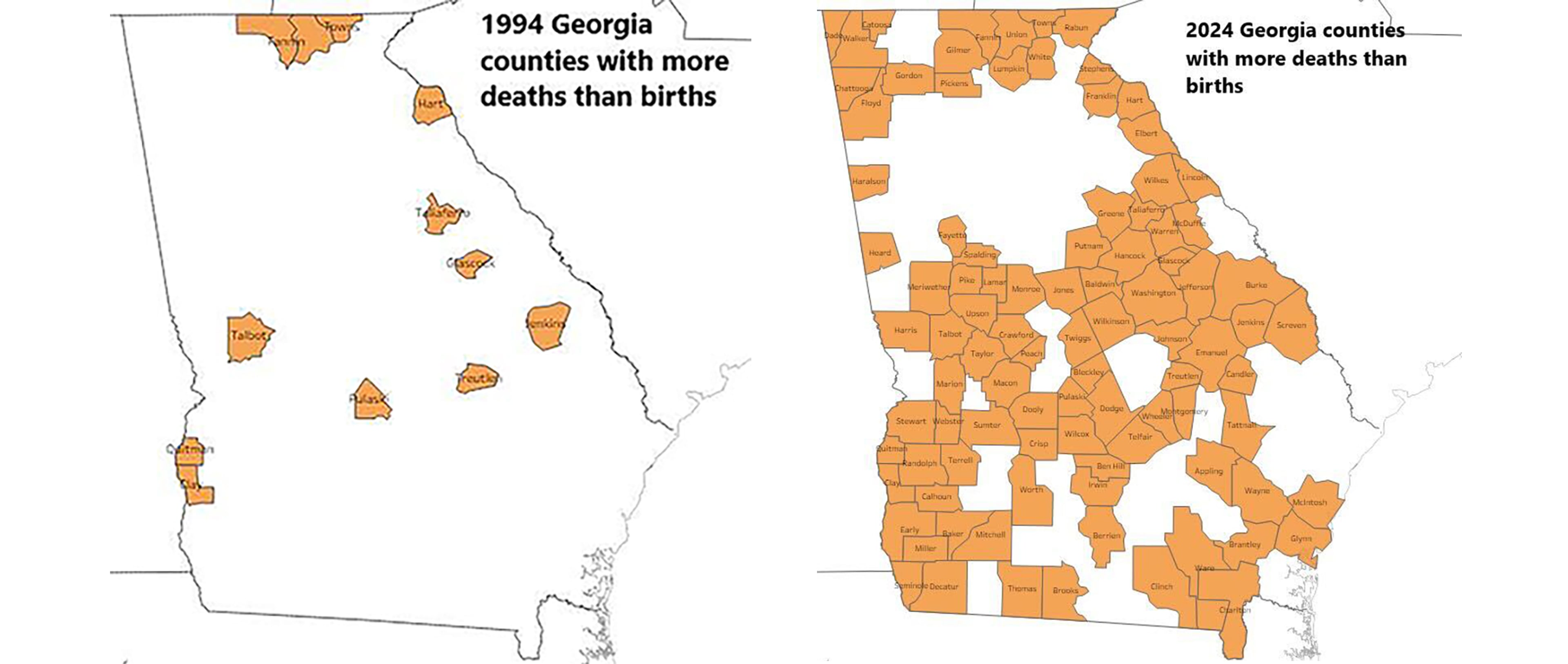 Charles Hayslett crunched 30 years of data from the Georgia Department of Public Health and found a growing number of counties where deaths outnumber births. (Courtesy of Charles Hayslett)