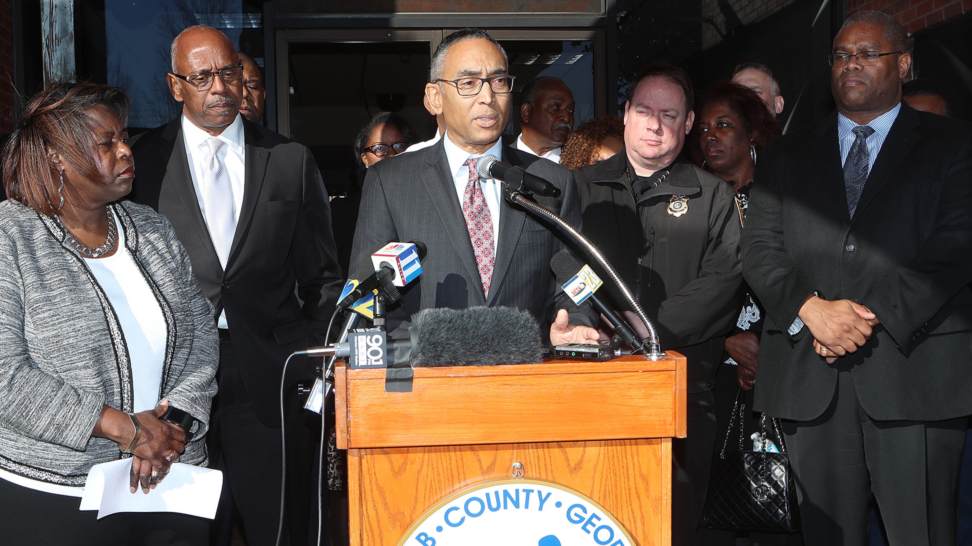 December 29, 2016, Decatur: DeKalb County CEO Burrell Ellis, backed by county officials, holds a press conference before his term ends on Thursday, Dec. 29, 2016, in Decatur. Curtis Compton/ccompton@ajc.com