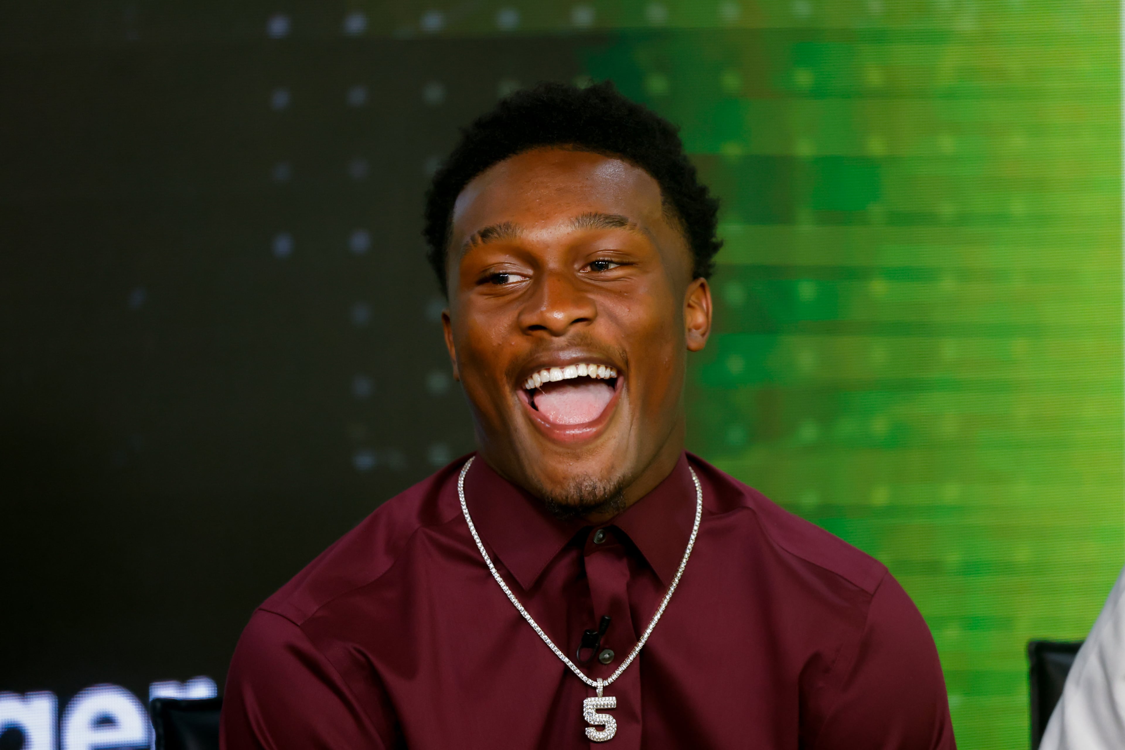 Lee County's Jaden Upshaw appears during the taping of the Super 11 reveal show at Score ATL in Roswell on Aug. 3, 2026. (Arvin Temkar/AJC)