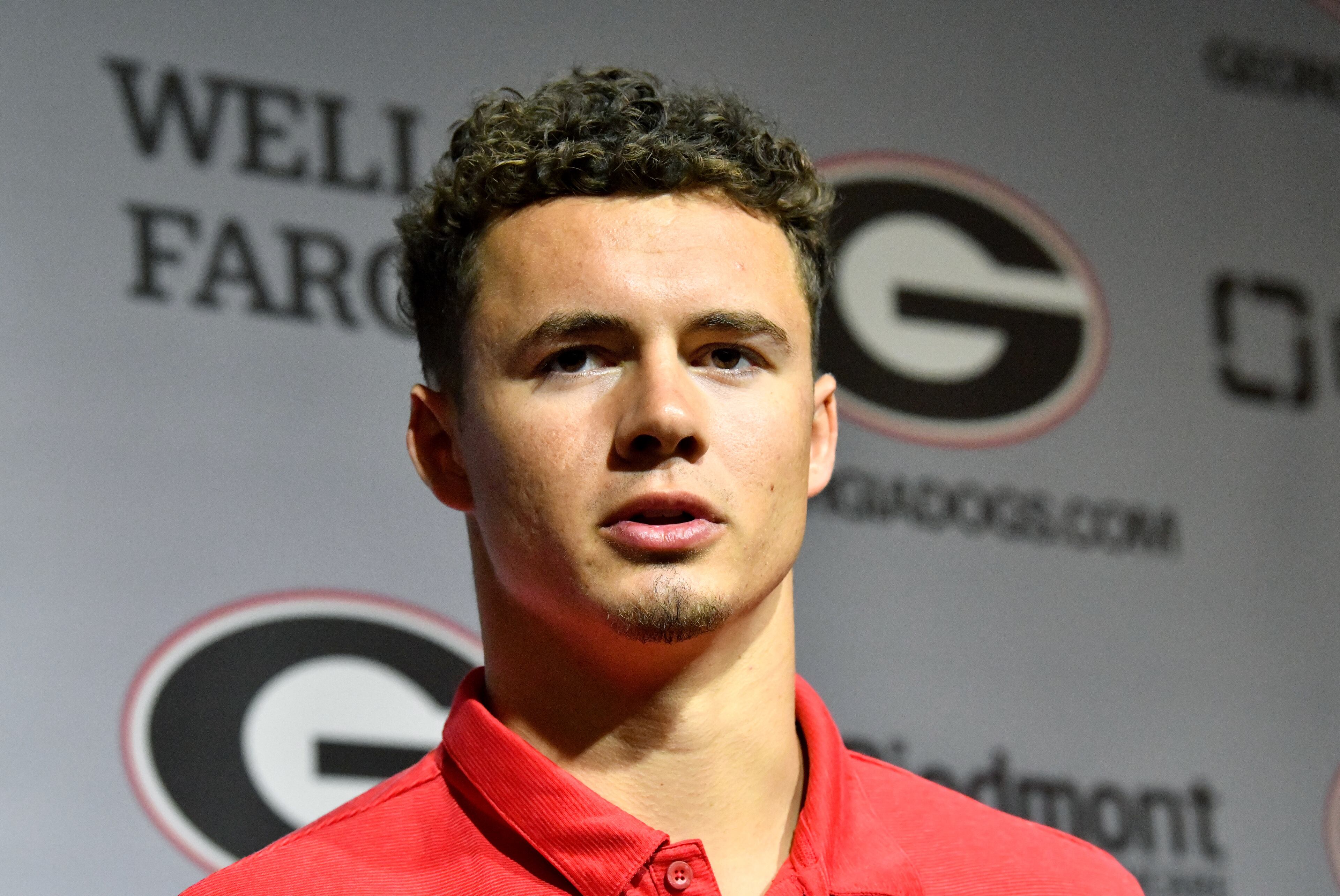 Georgia wide receiver Ladd McConkey speaks to members of the press during a press conference at the Butts-Mehre Building ahead of spring practice, Tuesday, March 14, 2023, in Athens, GA. (Hyosub Shin / Hyosub.Shin@ajc.com)