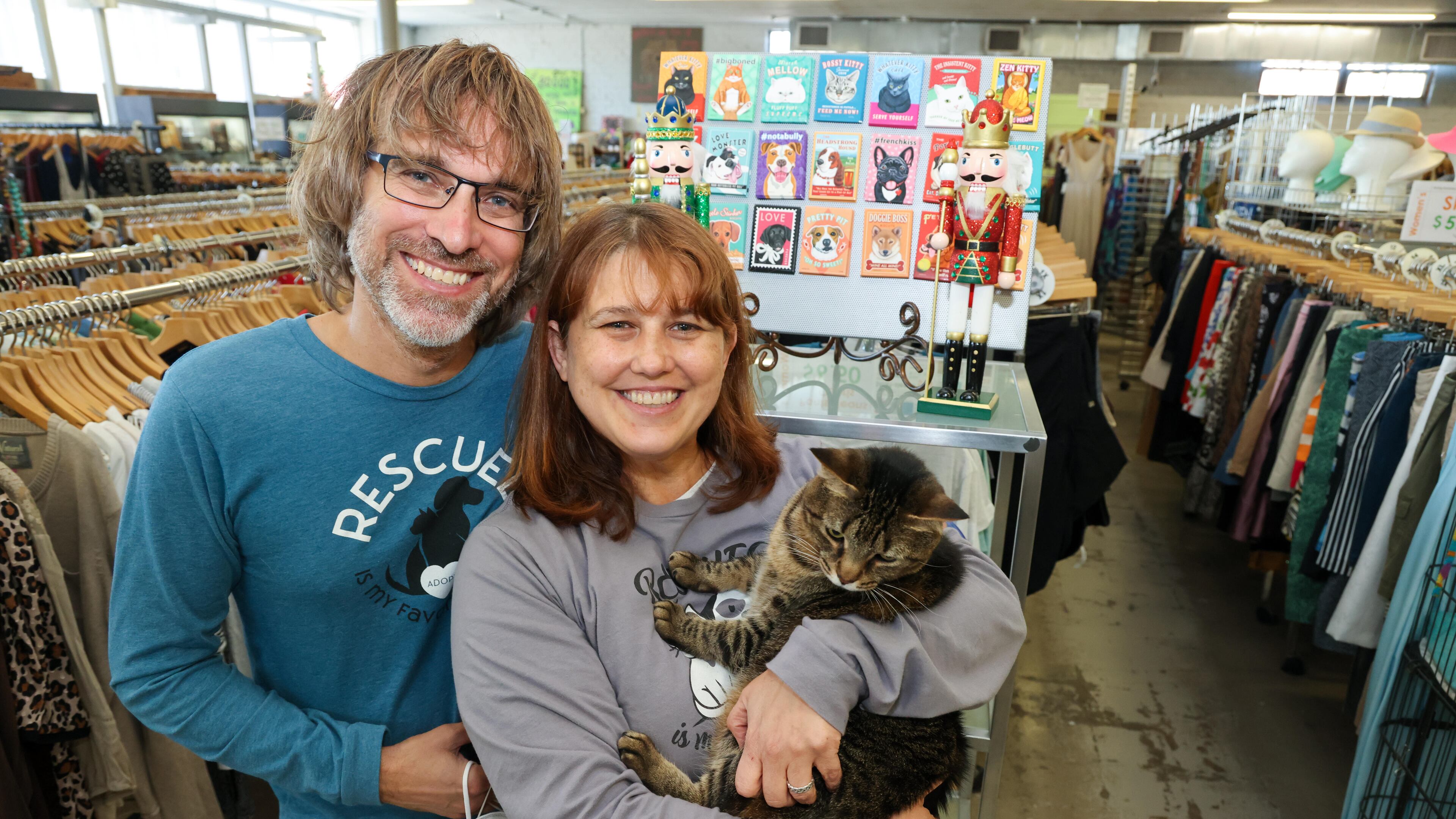 Toby Tobias and Tanya Mahrous (with Barbie), husband & wife, opened Second Life, an upscale thrift store in Avondale Estates that supports animal rescue organizations in January 2011. In almost 12 years, it has provided over $2 million in cash grants to animal rescues and programs providing medical care, community outreach, spay/neuter assistance, education and more.
PHIL SKINNER FOR THE ATLANTA JOURNAL-CONSTITUTION