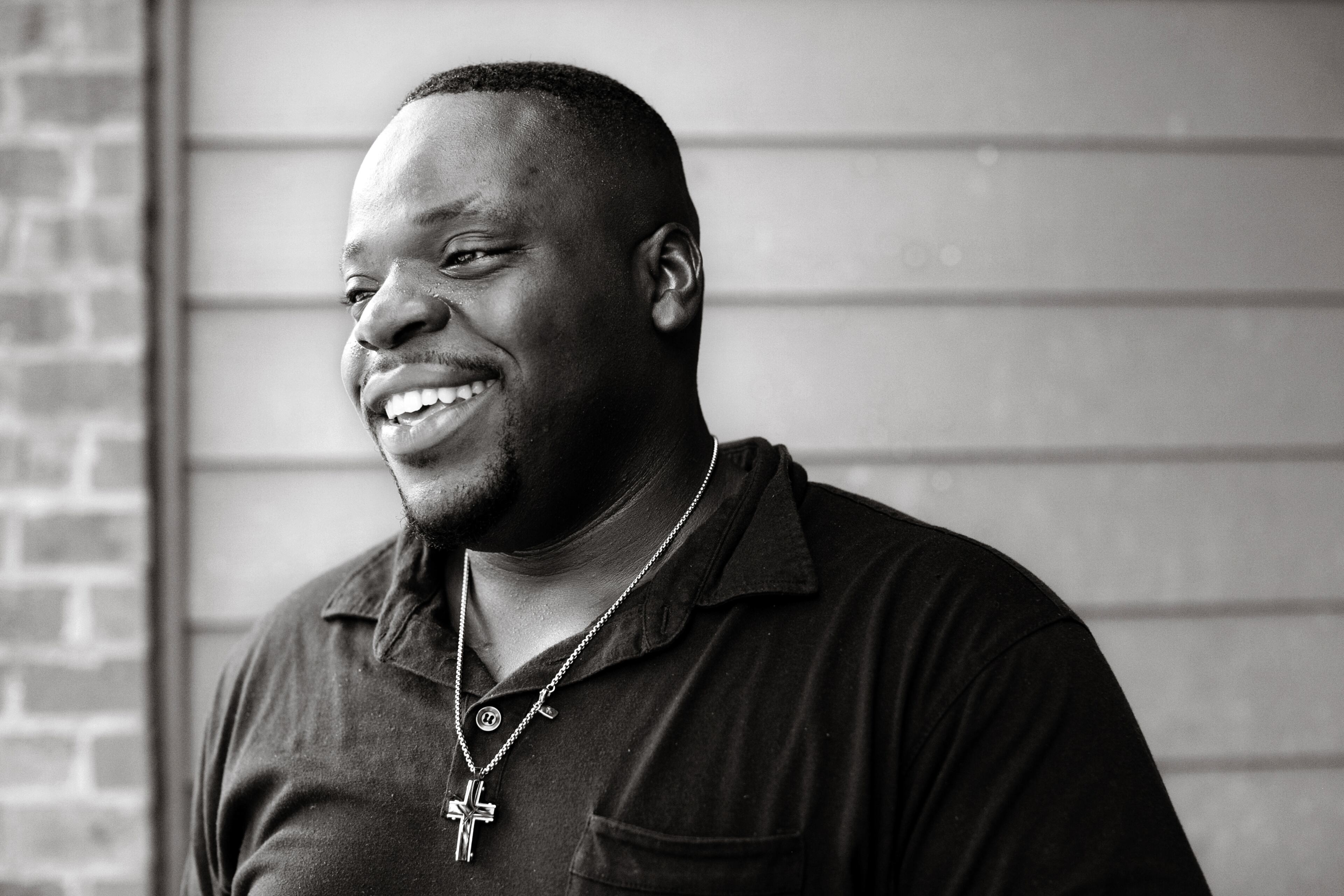 This photo of Lavardo Lawrence by Renee Brock is part of the "Profiles in Poverty" exhibit. Lawrence lost his job but is slowly getting back on his feet. Lawrence tells people that before they judge, they should walk a mile in his shoes.