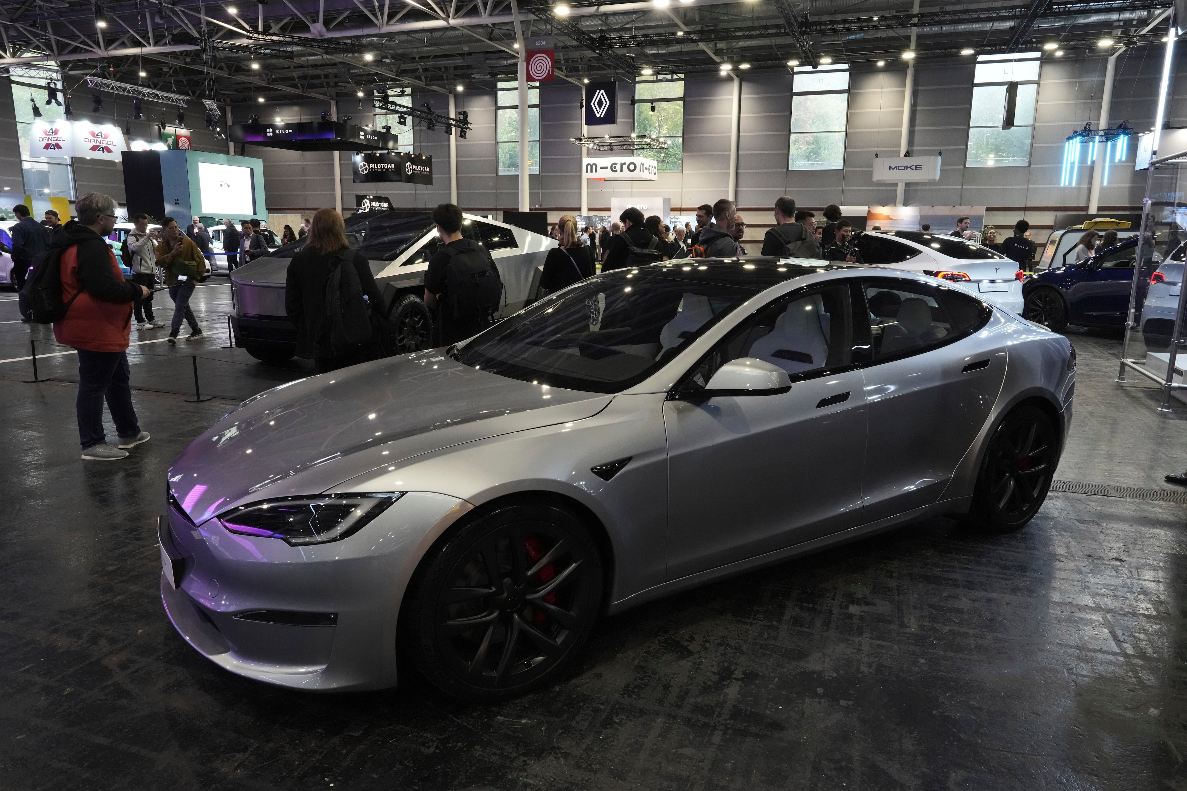 A Tesla Model S is pictured at the Paris Auto Show, in Paris, Oct. 14, 2024. (Michel Euler/AP)