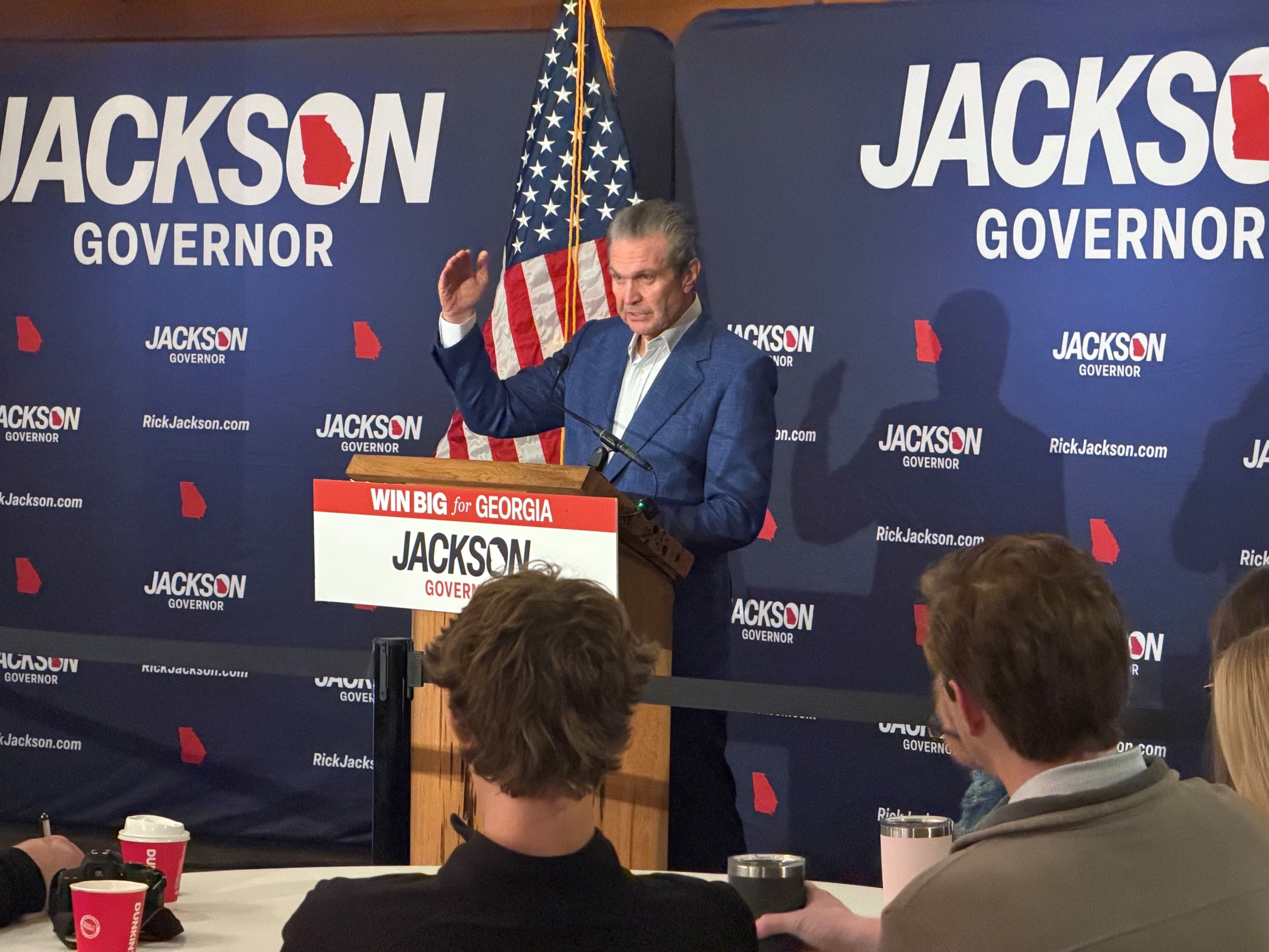 Rick Jackson, the GOP nominee for governor, stopped in Chatsworth on Wednesday as a part of a day of grassroots campaign events to get out the vote ahead of Election Day. (Patricia Murphy/AJC)