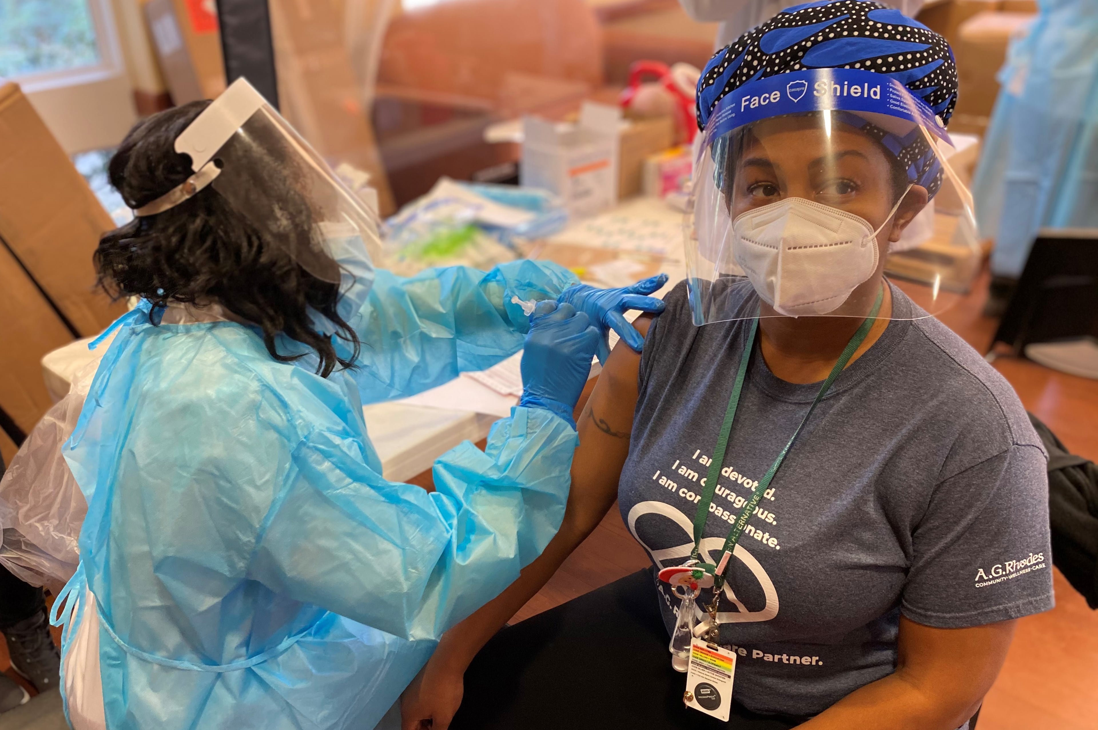 A.G. Rhodes workers get vaccine