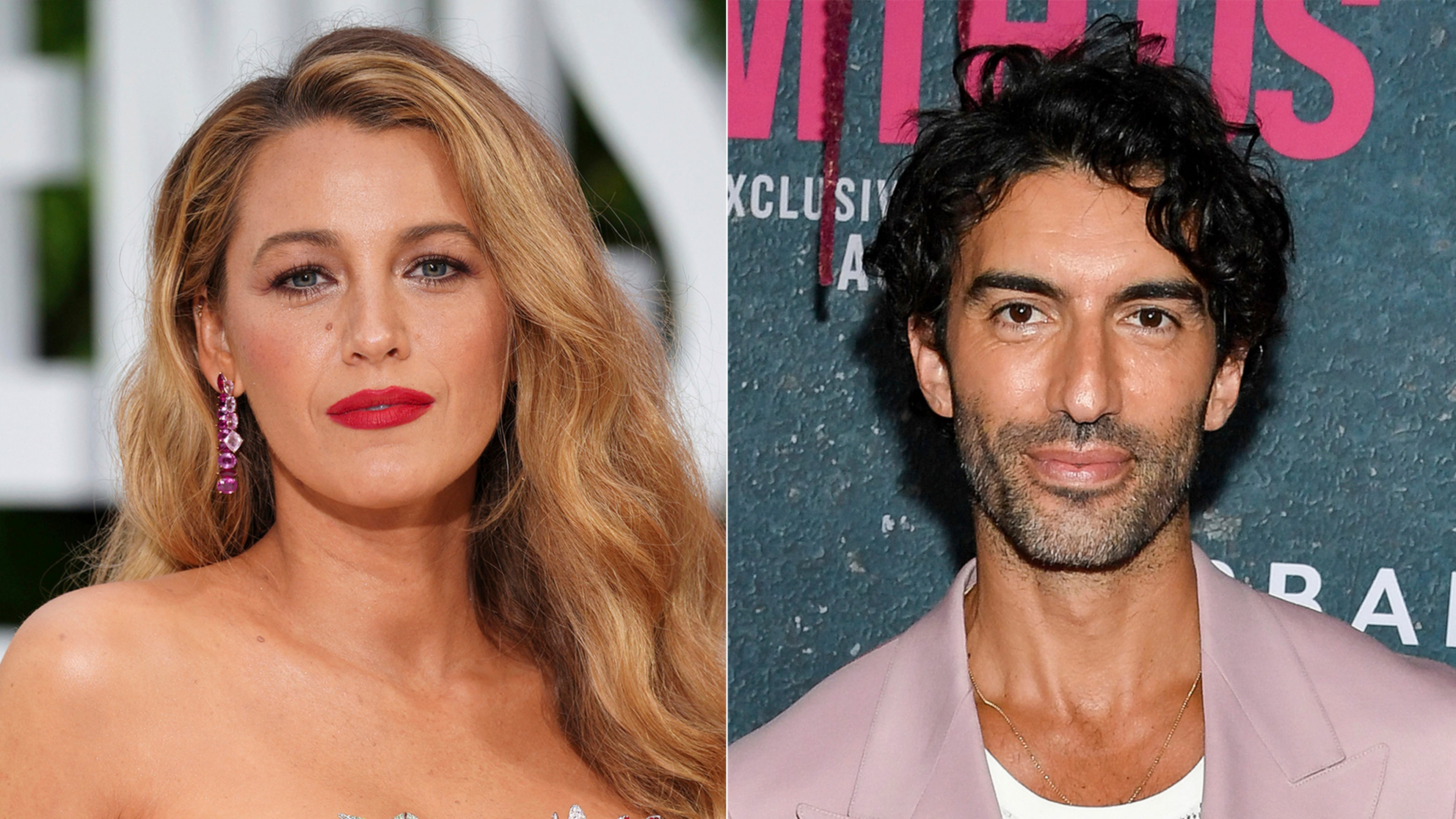 This combination of images shows Blake Lively at the London screening of the film "It 'Ends With Us" on Aug. 8, 2024, left, and Justin Baldoni at the world premiere of the film in New York on Aug. 6, 2024. (AP Photo)