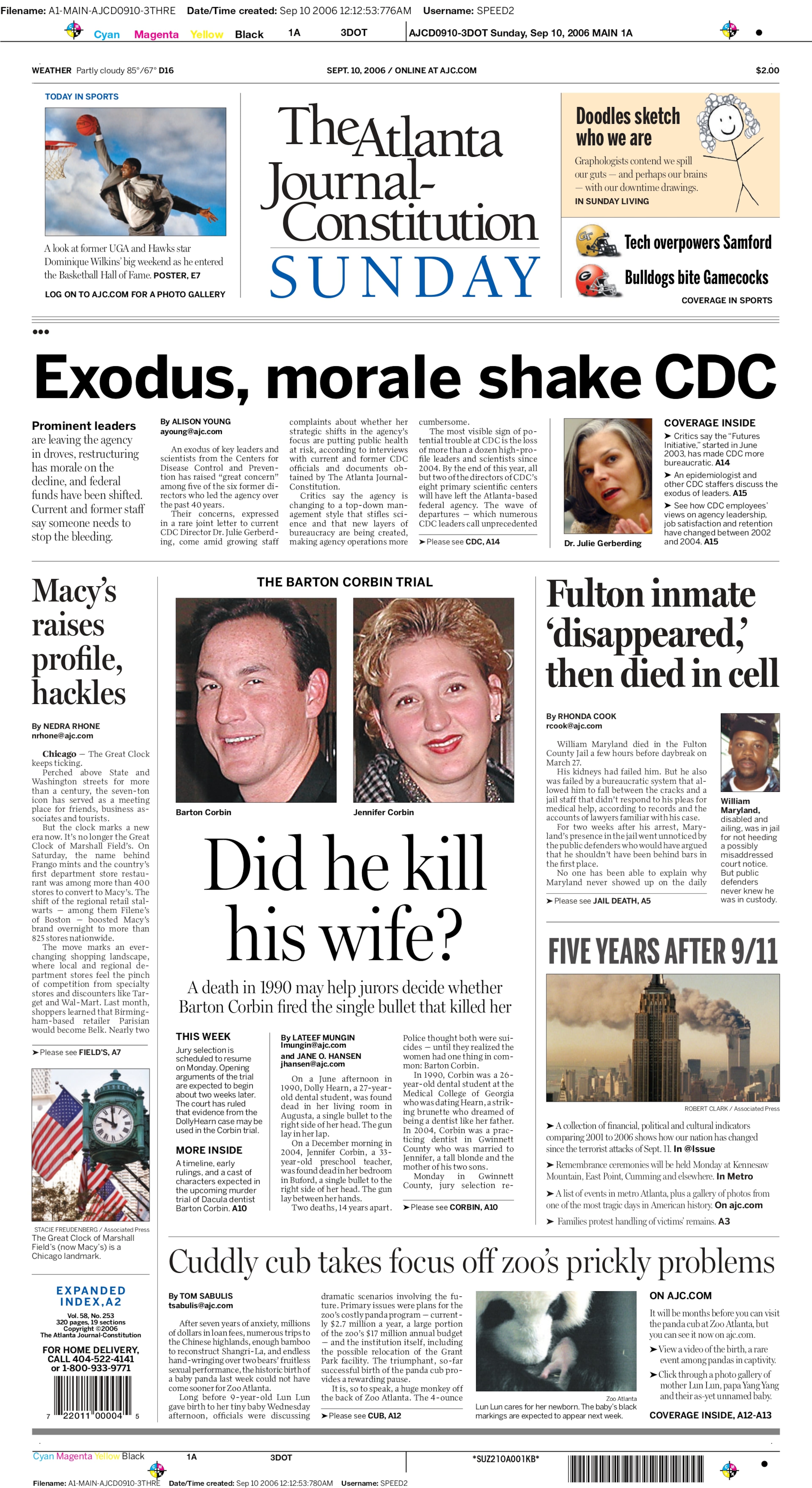 The front page of The Atlanta Journal-Constitution from September 10, 2006 featured columnist Nedra Rhone's article.