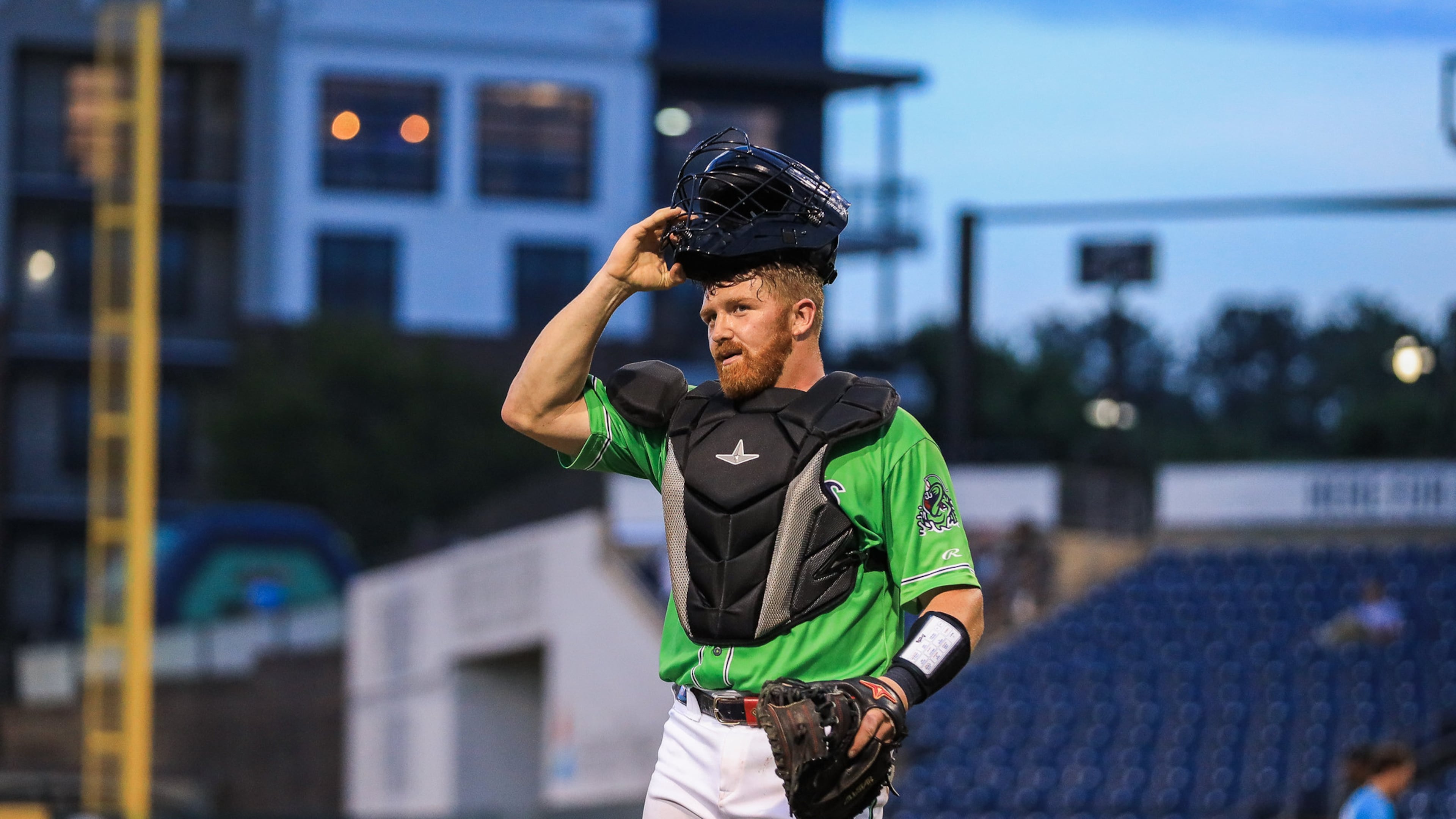 Adam Zebrowski walks off the field during a game at Gwinnett Field. (Maddie LoRae/Gwinnett Stripers)