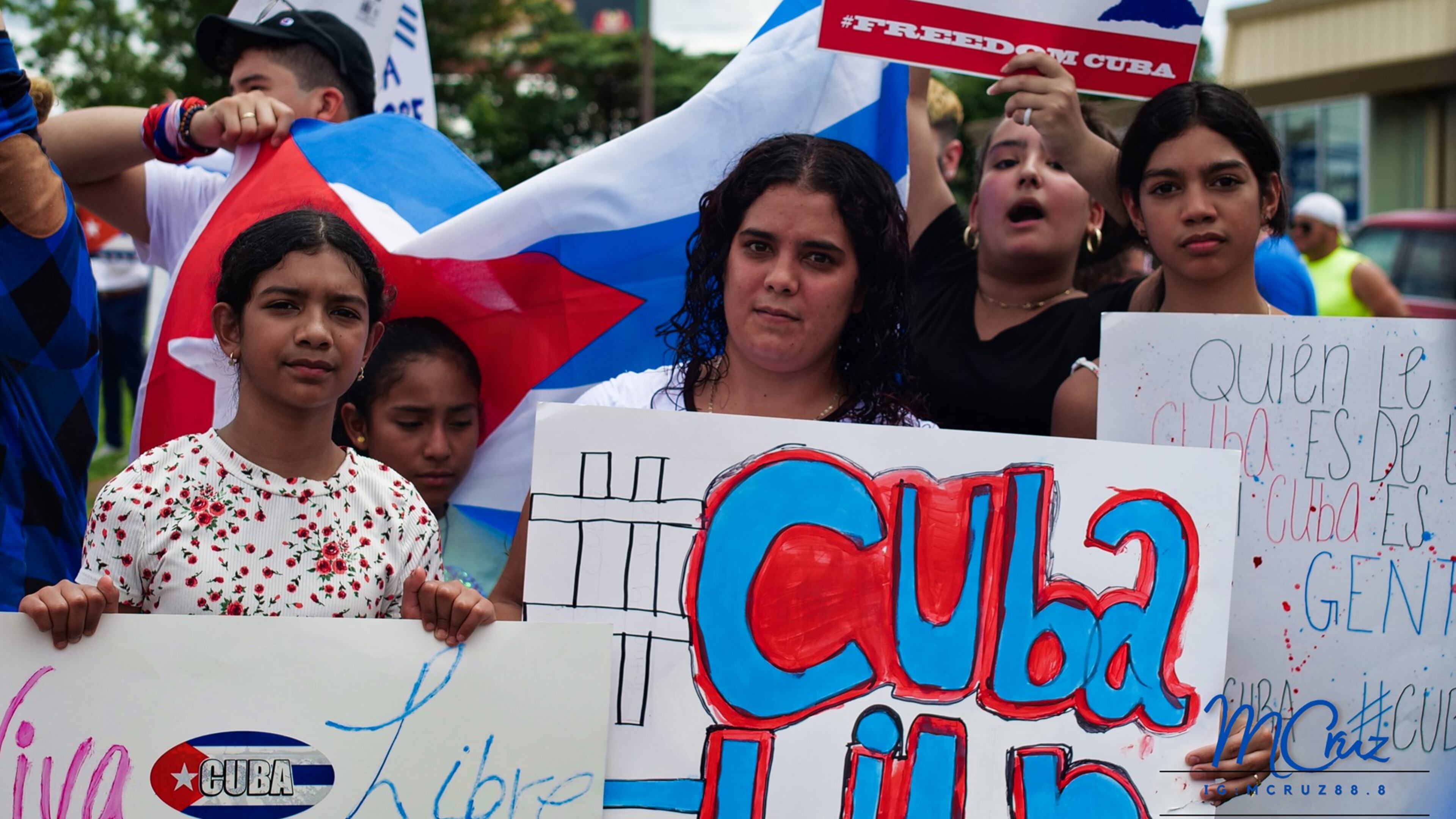 Protesters gathered in Sandy Springs on Sunday, July 18th, 2021, in a show of solidarity for Cuba.