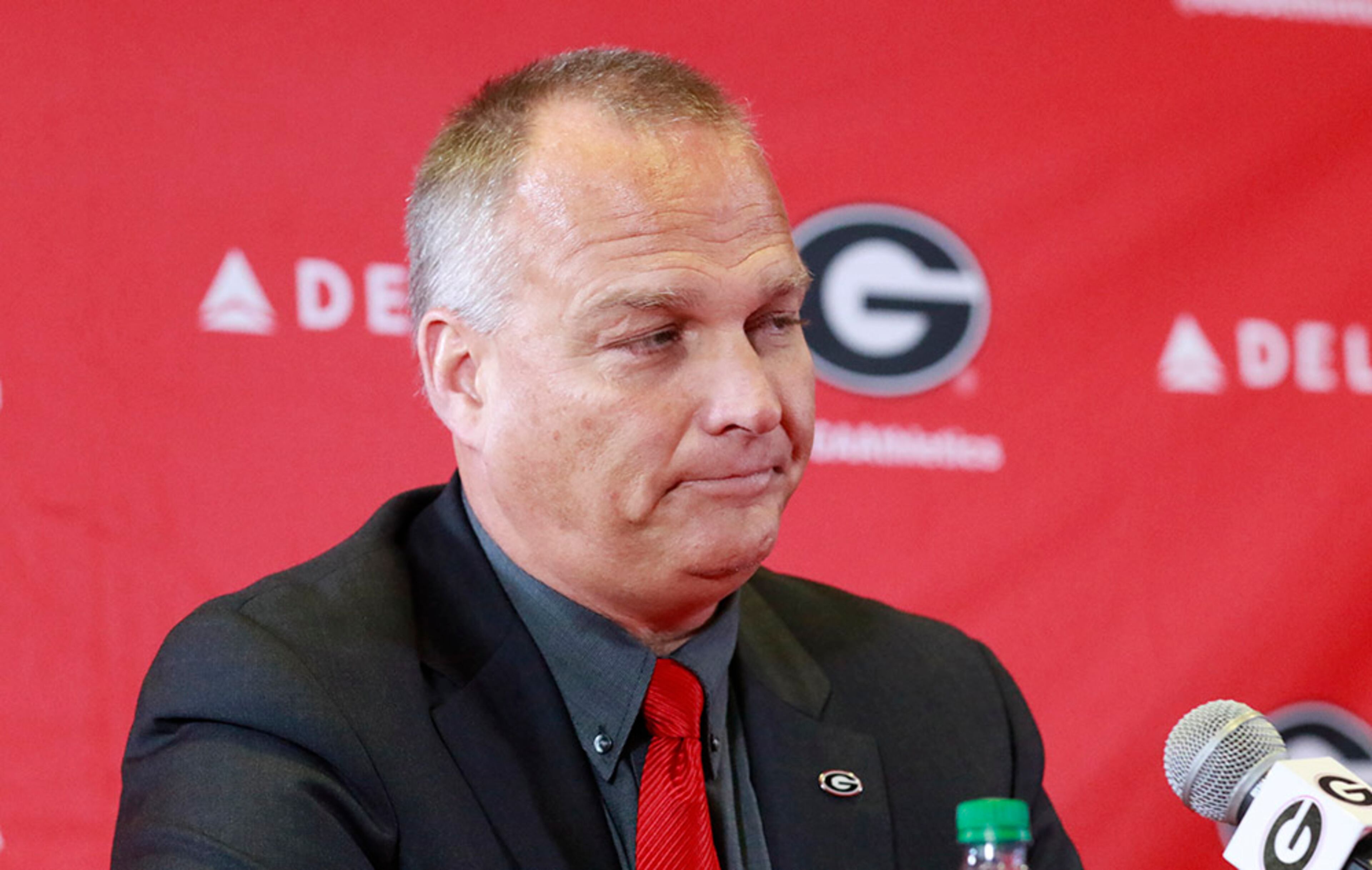 Georgia head coach Mark Richt makes opening remarks at press conference officially marking his dismissal as the Bulldogs' head football coach Monday, Nov. 30, 2015, in Athens.