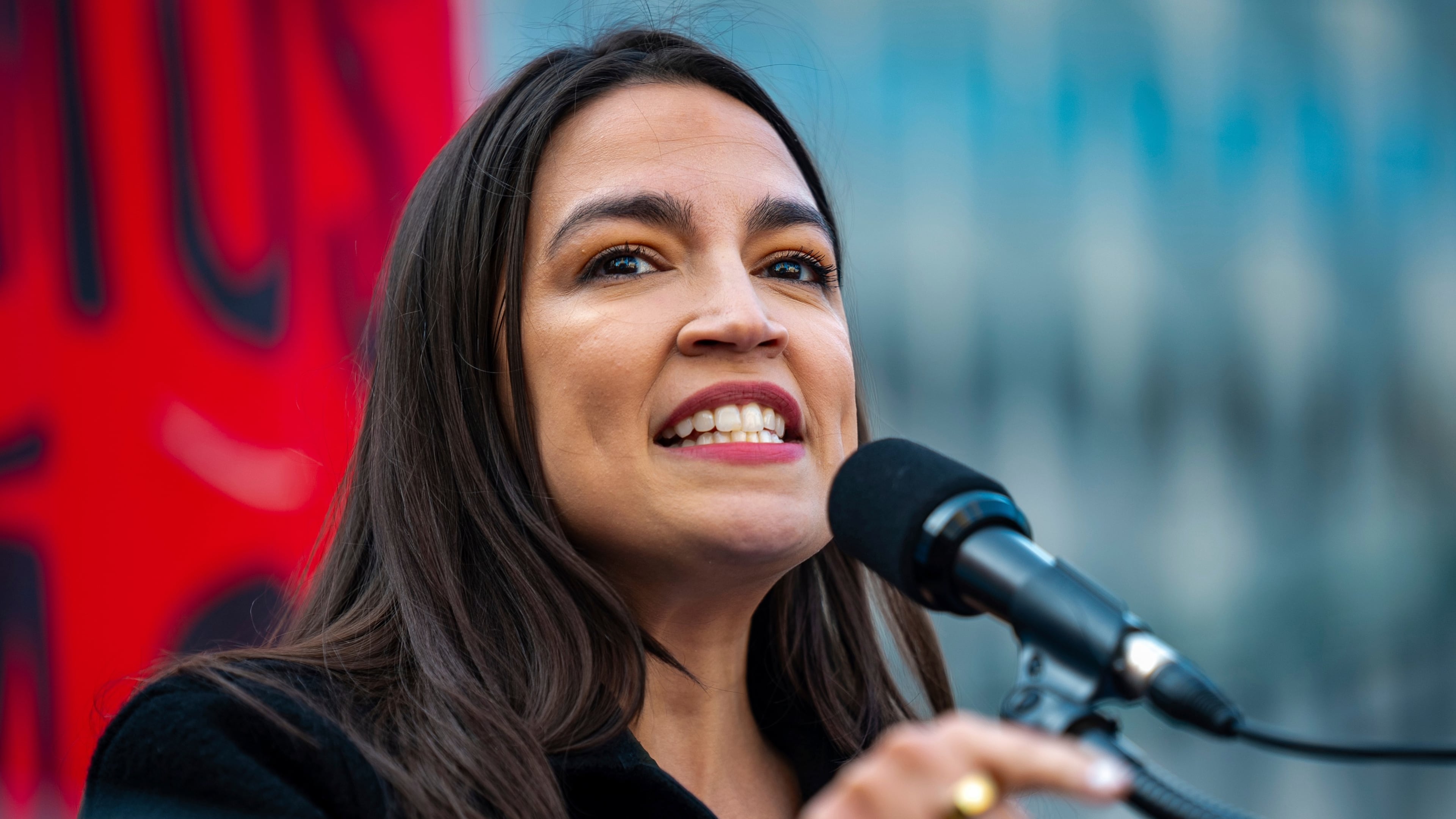 FILE - Rep. Alexandria Ocasio-Cortez, D-N.Y., speaks at the NYCLU's May Day rally for worker's and immigrants rights at Foley Square, May 1, 2025, in New York. (AP Photo/Angelina Katsanis, File)