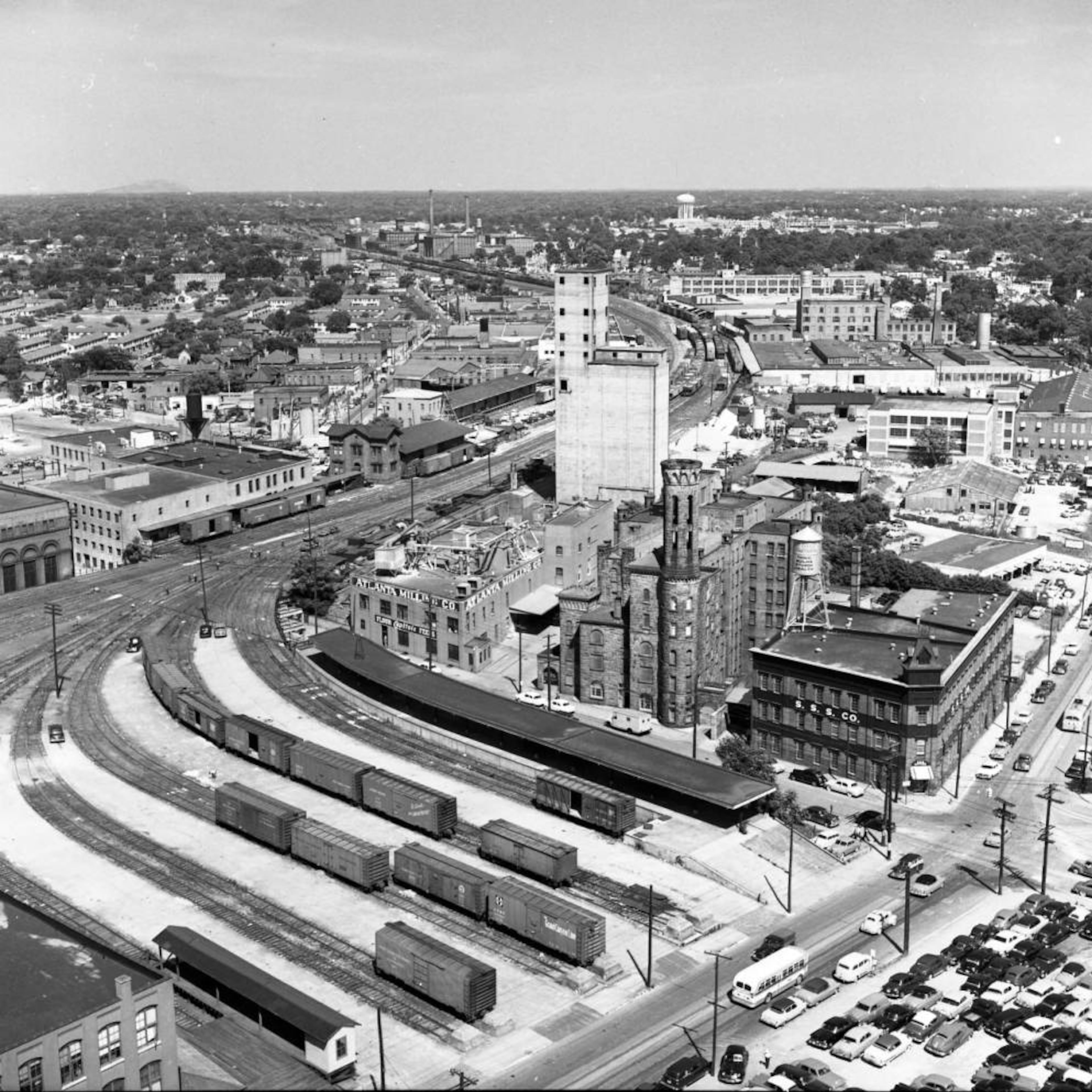 Fulton Tower, looking east towards Cabbagetown and Oakland Cemetary from downtown Atlanta in May 1954.