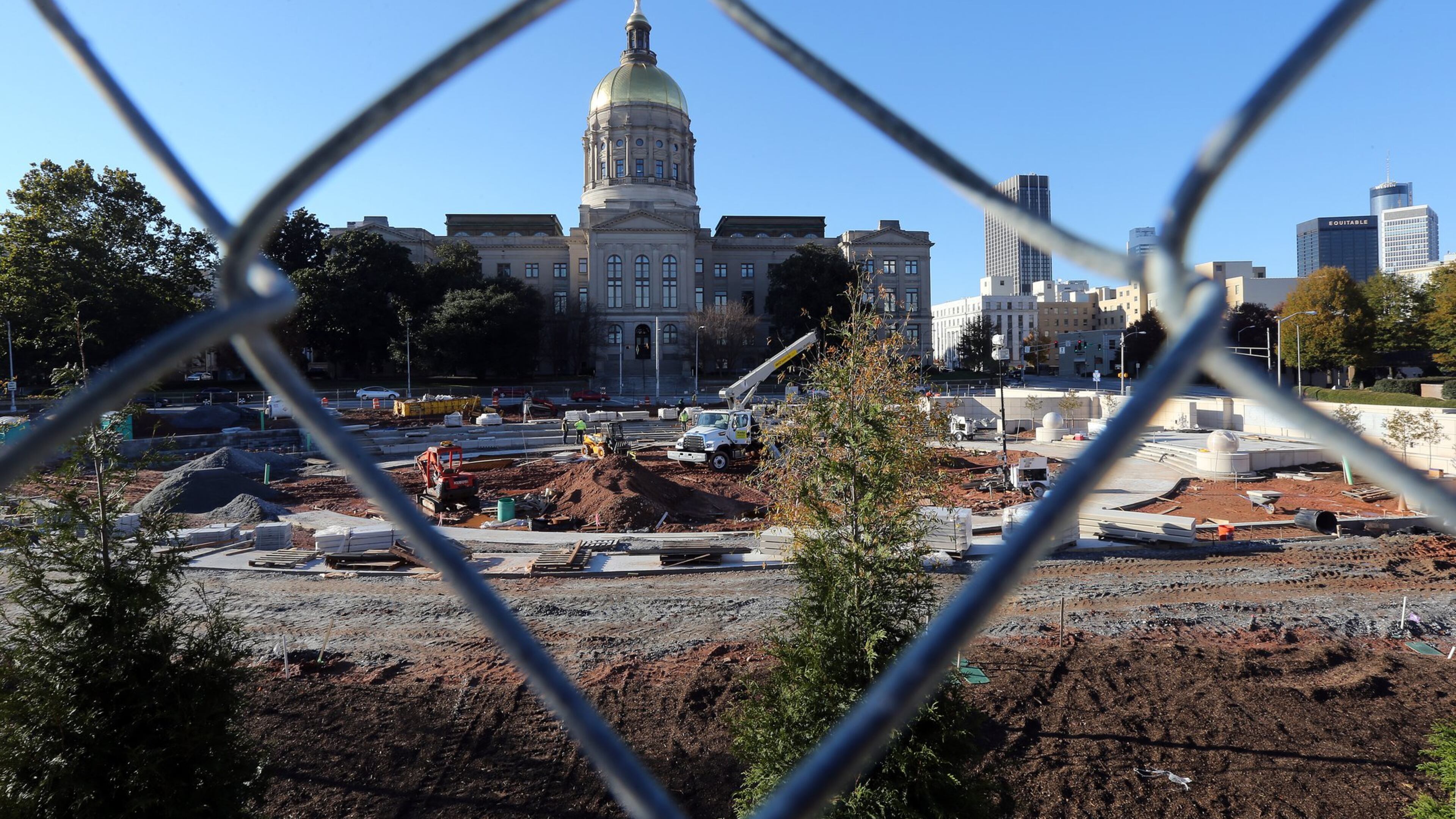 Liberty Plaza, the new park and protest area across from the State Capitol, still has a ways to go as construction workers race to finish before the the Legislative session kicks off at the beginning of 2015. BEN GRAY / BGRAY@AJC.COM