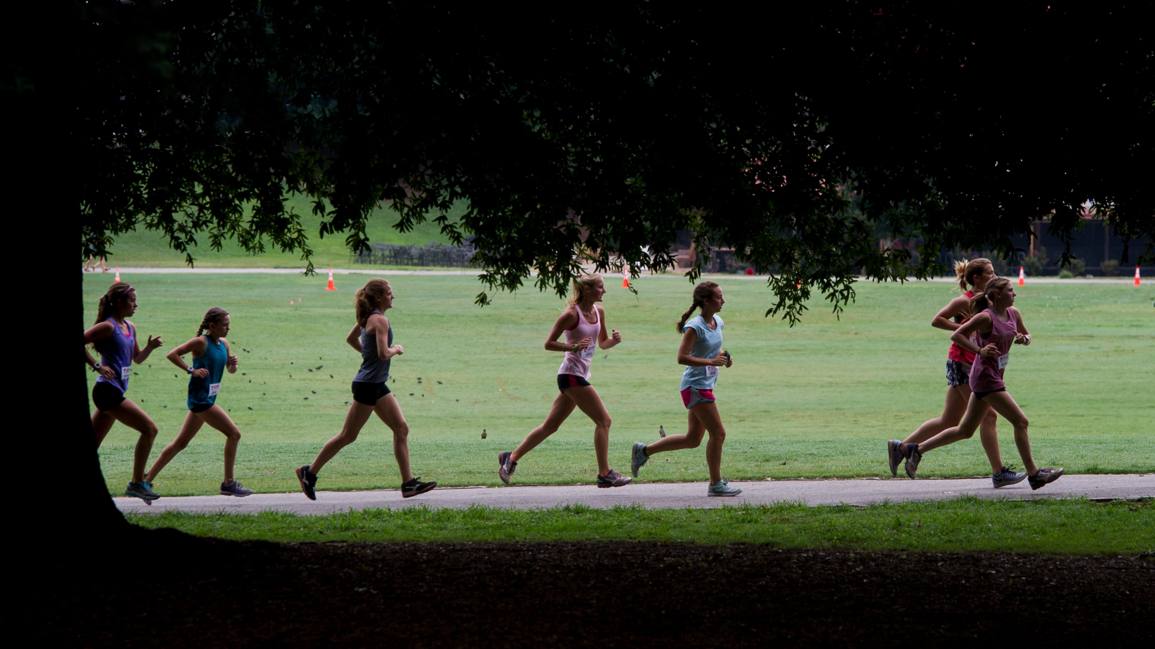 Runners make their way through Piedmont Park as they participate in a distance runners camp for middle school and high school students Thursday, July 21, 2016, in Atlanta. (Photo/John Amis)