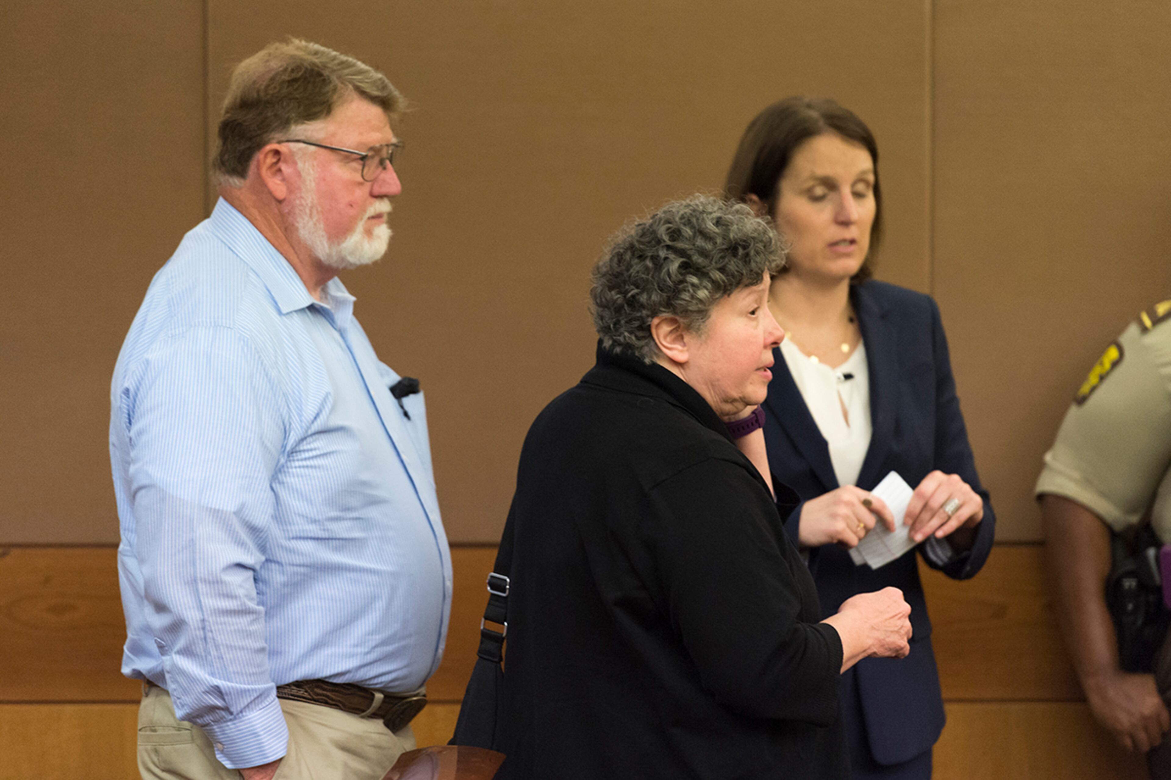 May 17, 2017, Atlanta - Jeffery Hazelwood's grandparents stand in the court room after a sentencing in Atlanta, Georgia, on Wednesday, May 17, 2017. Hazelwood, not pictured, plead guilty to all charges involving the murder of Carter Davis and Natalie Henderson. (DAVID BARNES / DAVID.BARNES@AJC.COM)