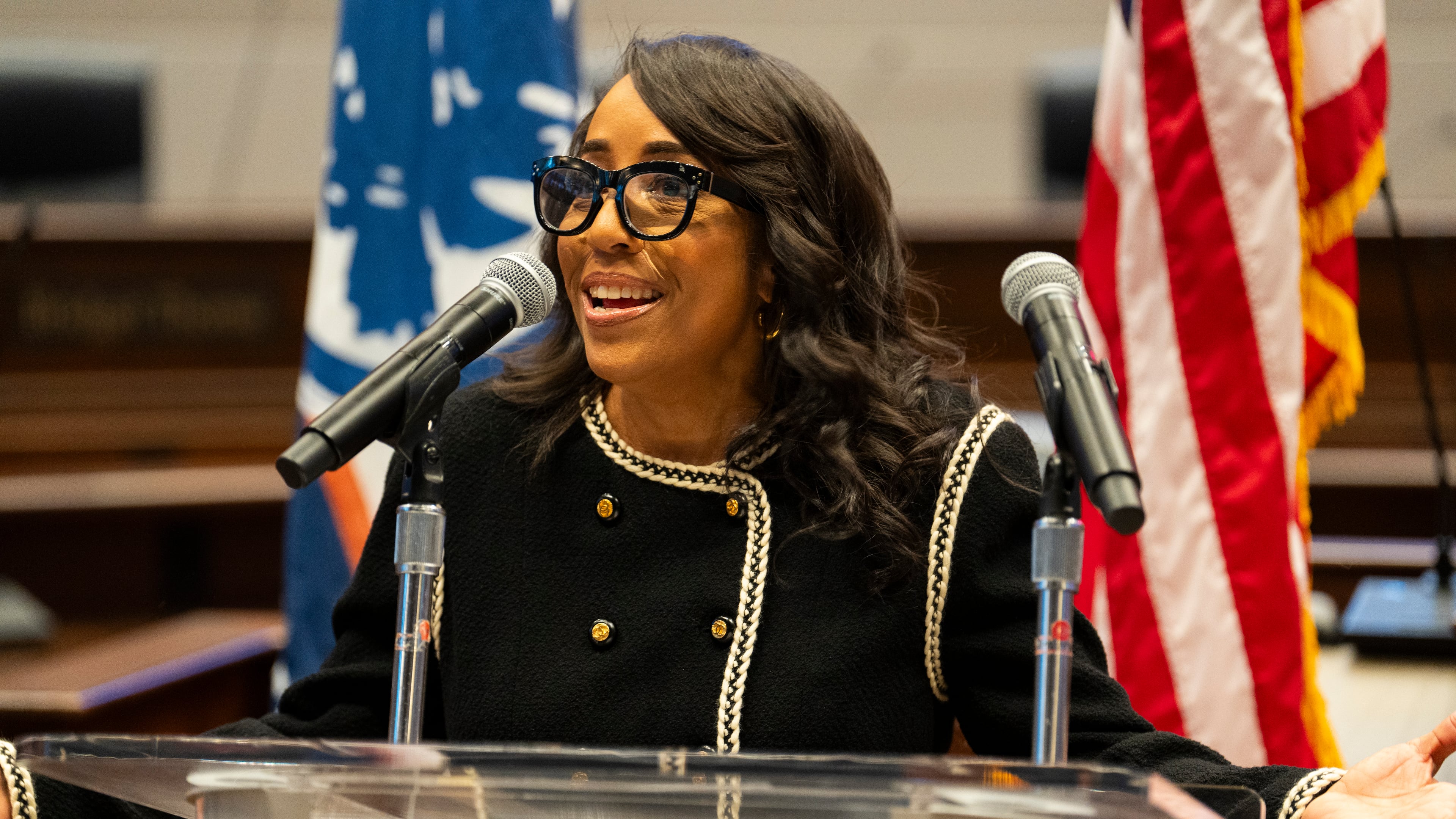 Fulton County Commissioner Mo Ivory speaks at her inauguration in Atlanta, Georgia on Friday, Jan. 3, 2025. (Olivia Bowdoin for the AJC).