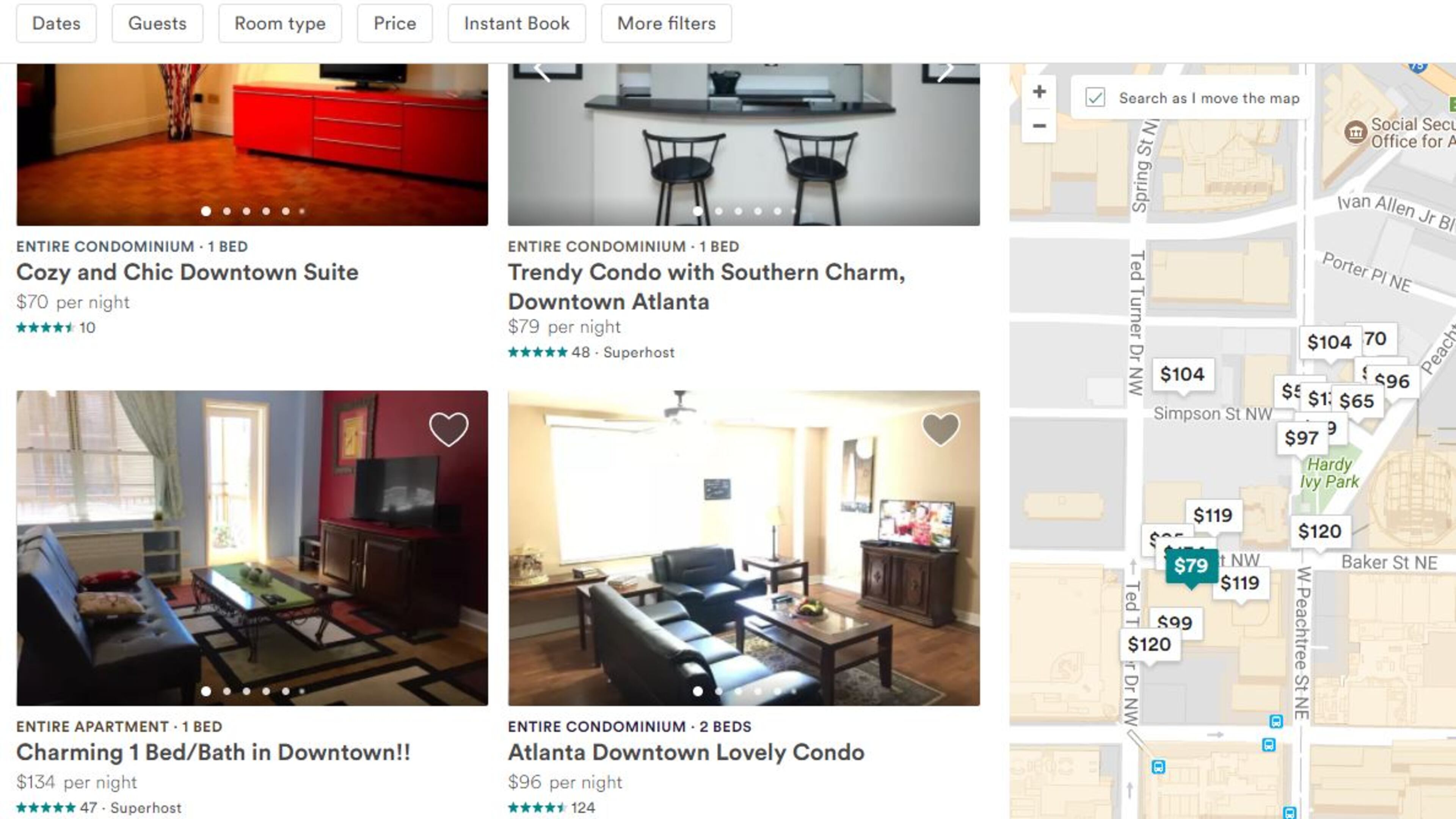 A search for Peachtree Towers Condominiums on the Airbnb website shows 116 of the property’s 330 units available for short-term rentals.