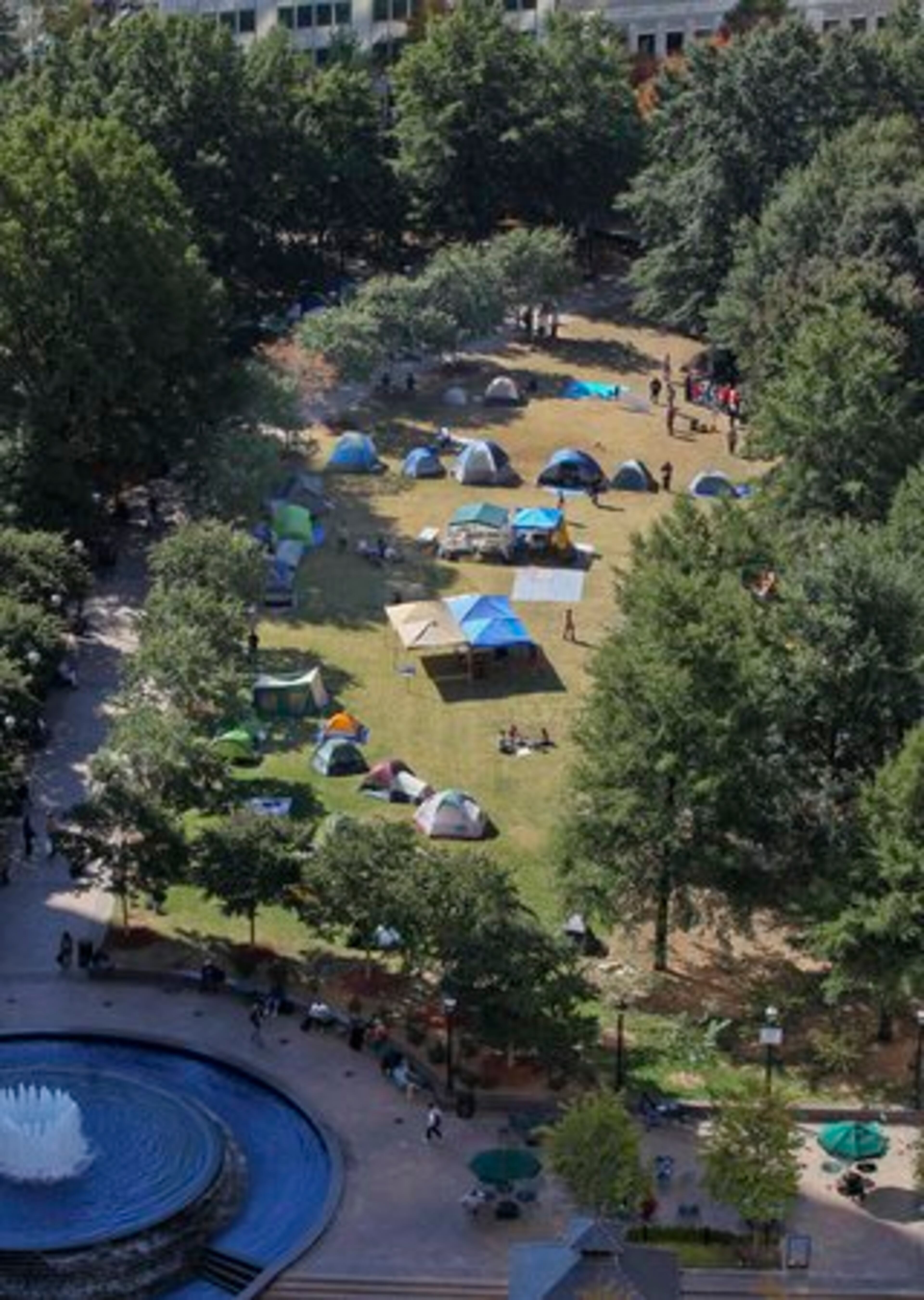 An aerial view of Woodruff Park on Monday, Oct. 17, 2011 shows protesters camped out.