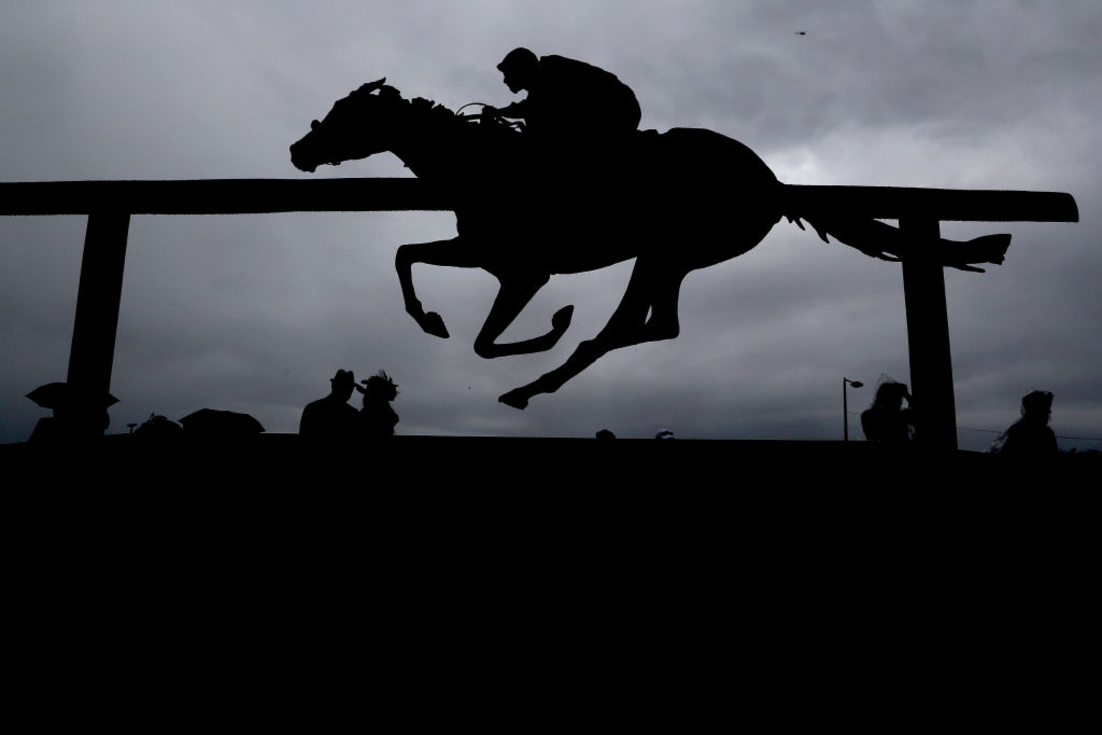 LOUISVILLE, KY - MAY 06: A detailed shilouette view of the staute of Barbaro outside of gate one prior to the 143rd running of the Kentucky Derby at Churchill Downs on May 6, 2017 in Louisville, Kentucky. (Photo by Patrick Smith/Getty Images)